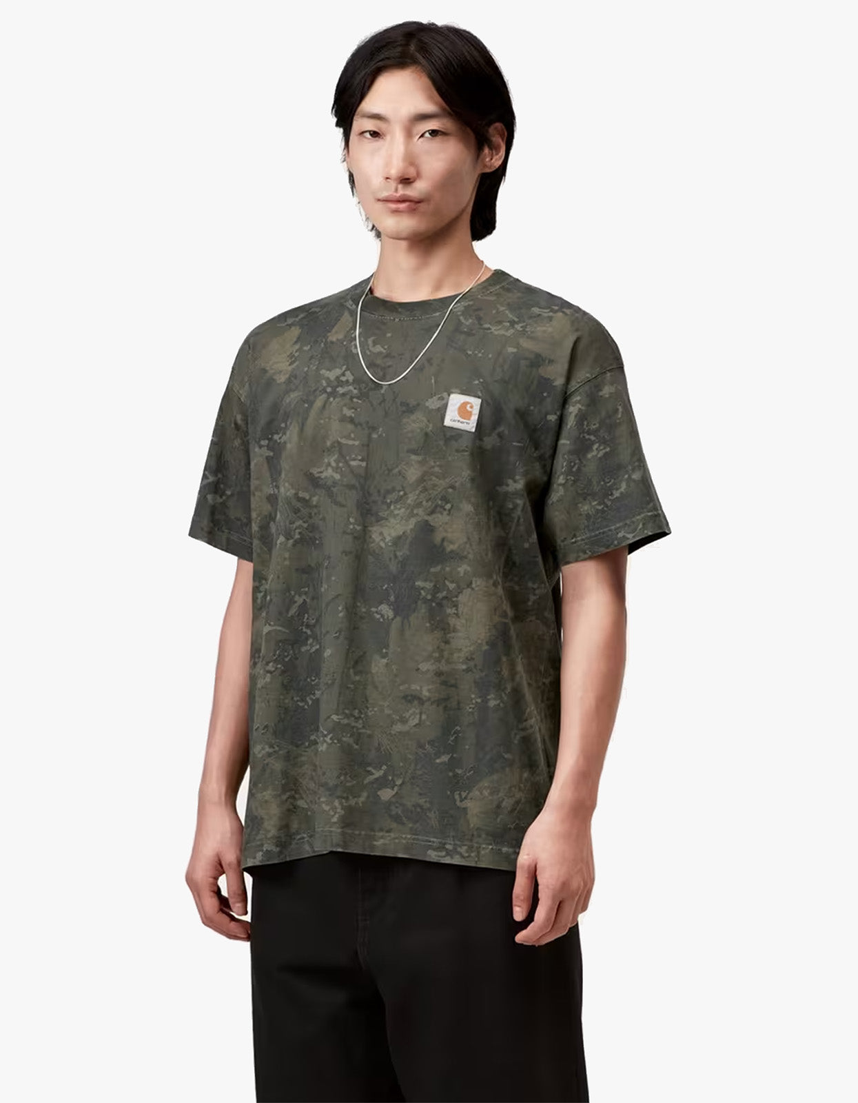 S/S Camo Combi T Shirt - Camo Combi, Green/Olive Garment Dyed