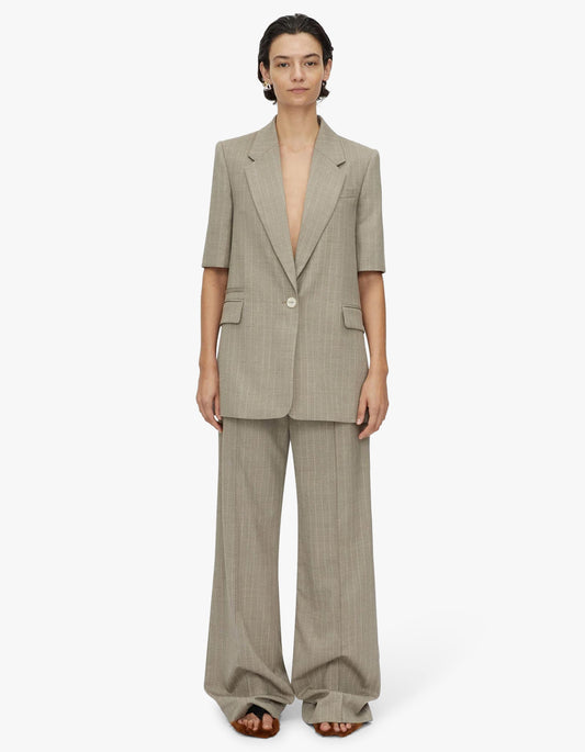 Arnelle Short Sleeve Blazer - Natural Pinstripe