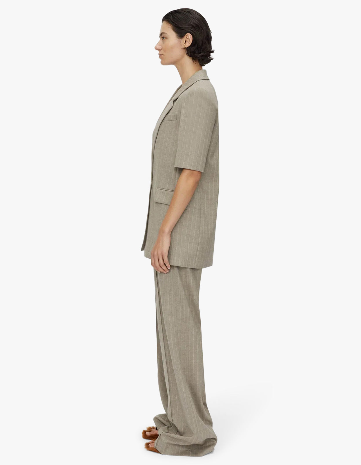 Arnelle Short Sleeve Blazer - Natural Pinstripe