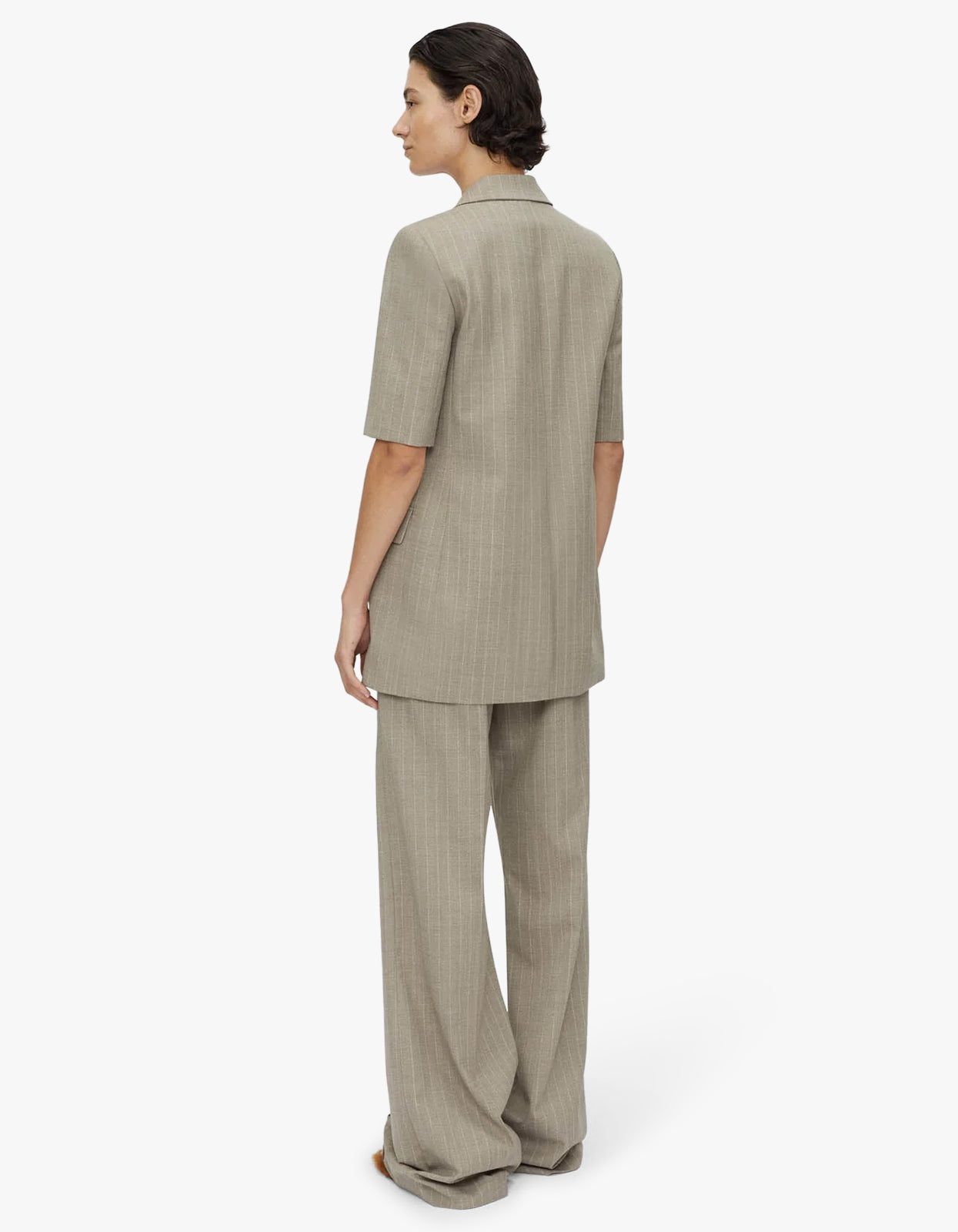 Arnelle Short Sleeve Blazer - Natural Pinstripe