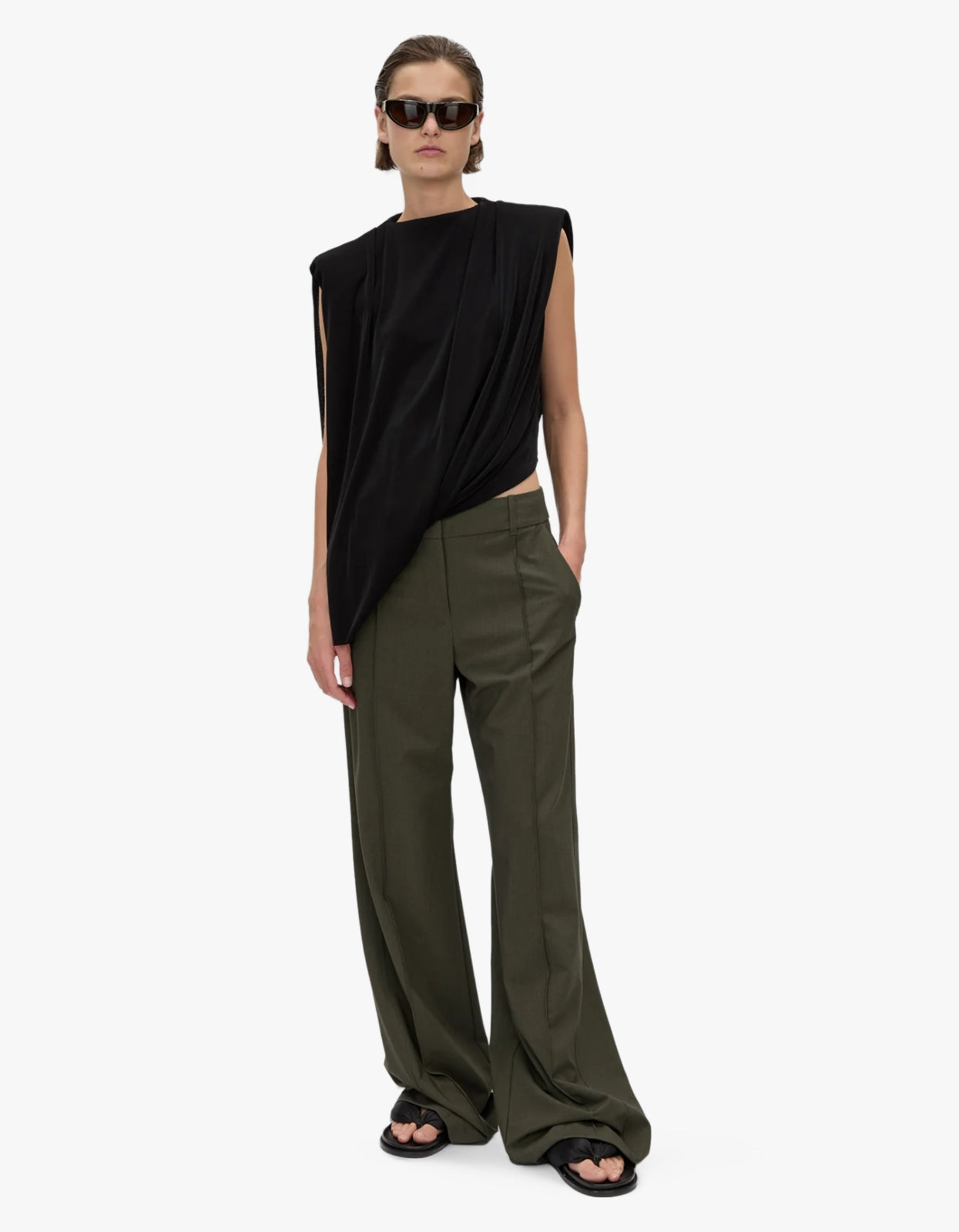 Una Straight Leg Pin Tuck Trouser - Dark Emerald