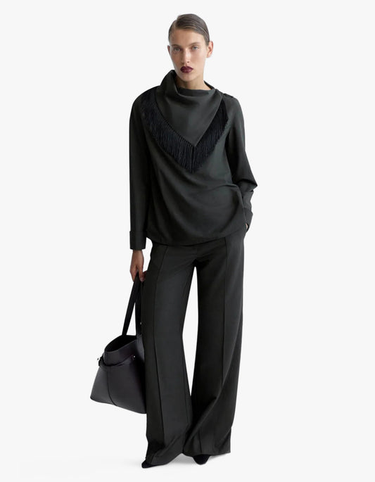 Una Drape Collar Shirt - Dark Emerald