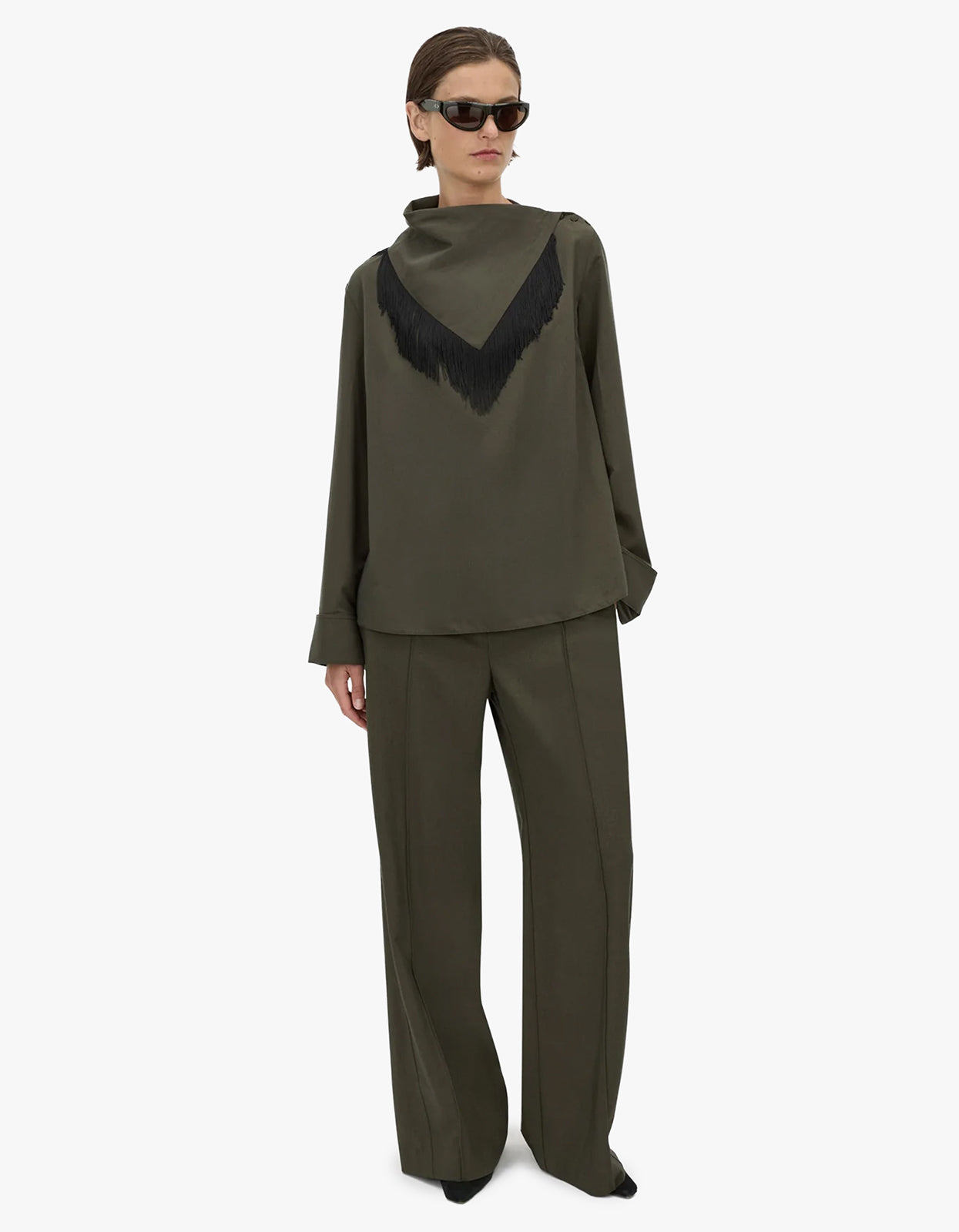 Una Drape Collar Shirt - Dark Emerald