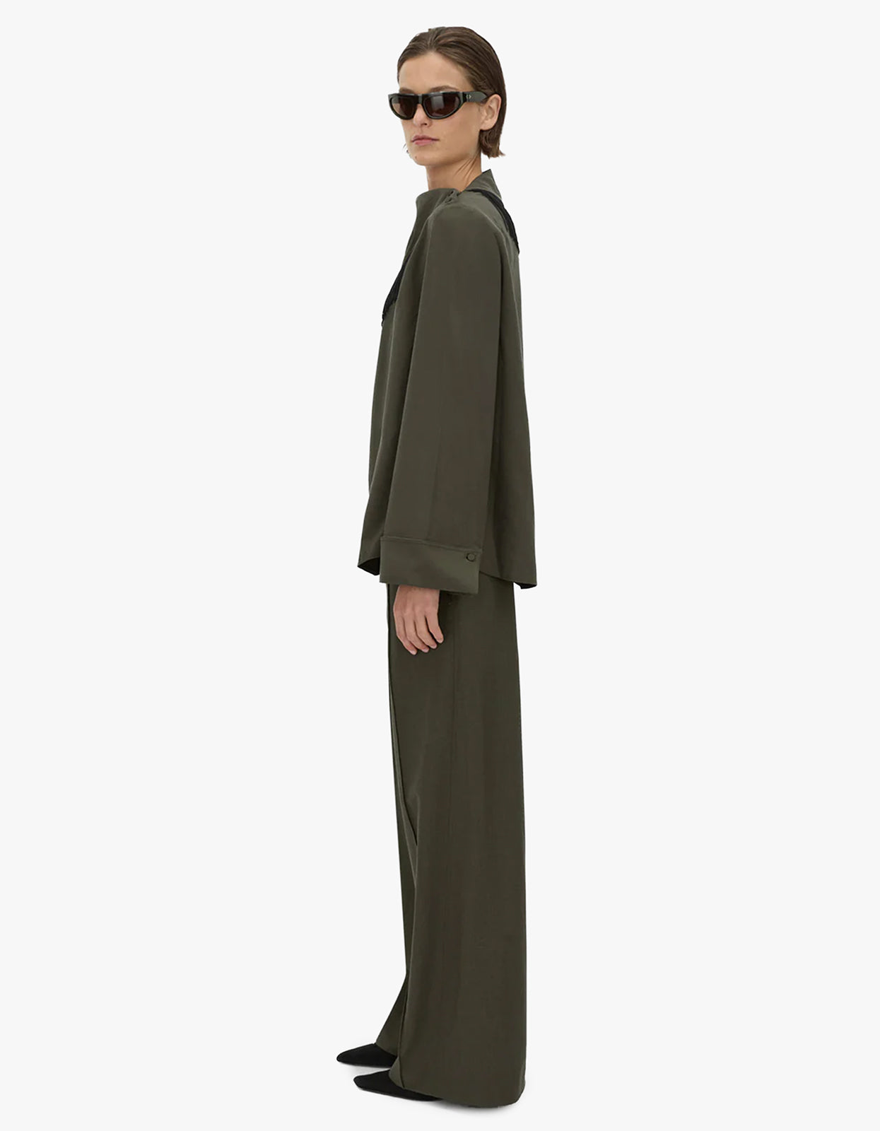 Una Drape Collar Shirt - Dark Emerald