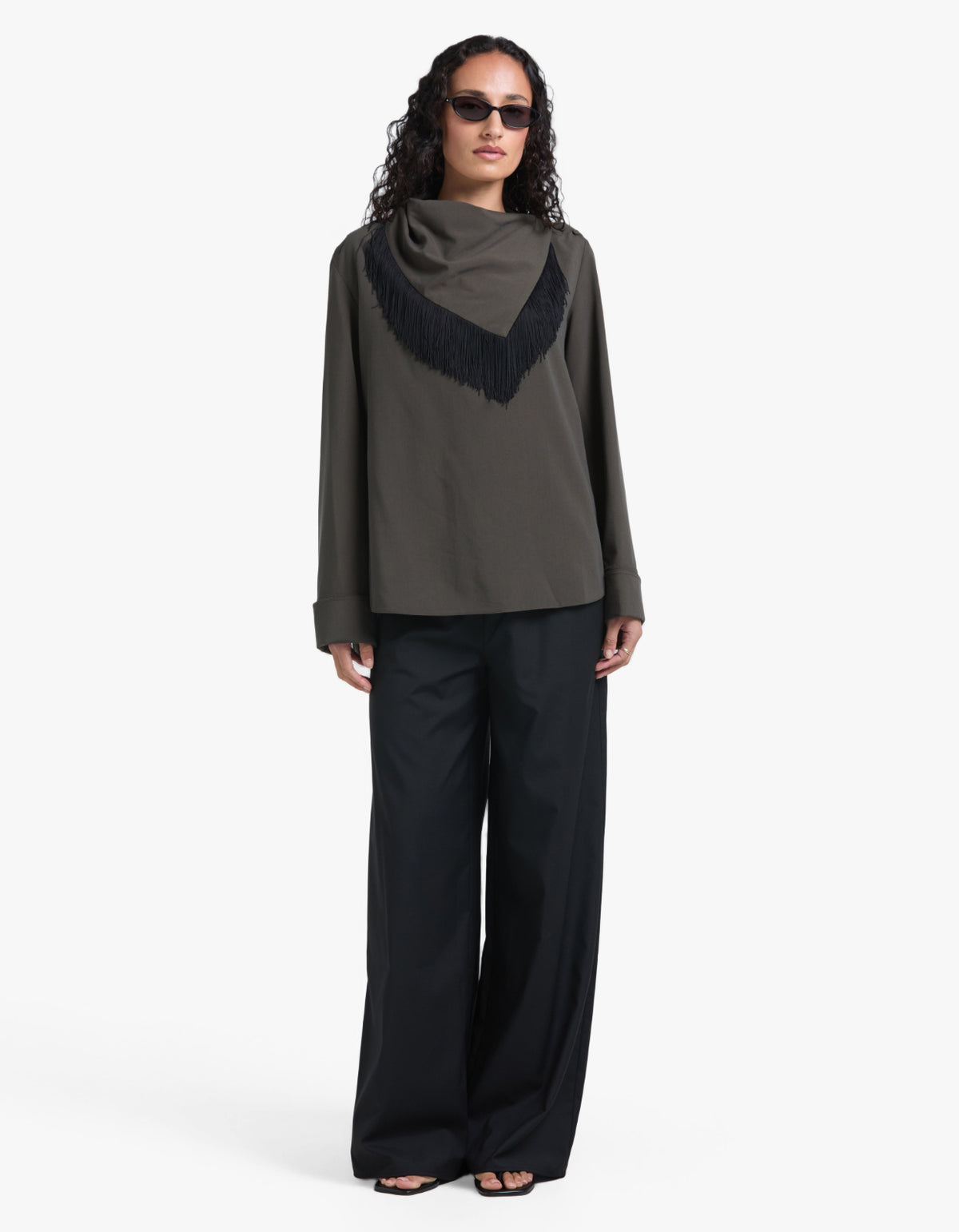 Una Drape Collar Shirt - Dark Emerald