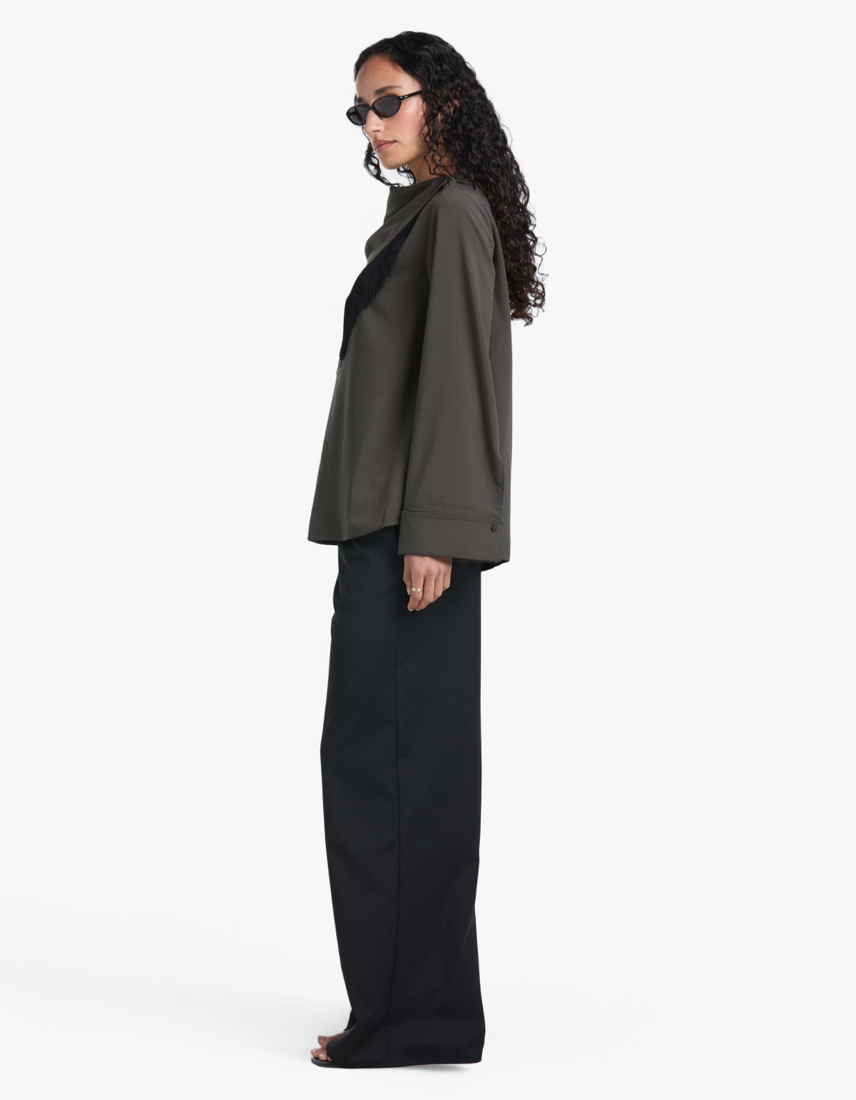 Una Drape Collar Shirt - Dark Emerald