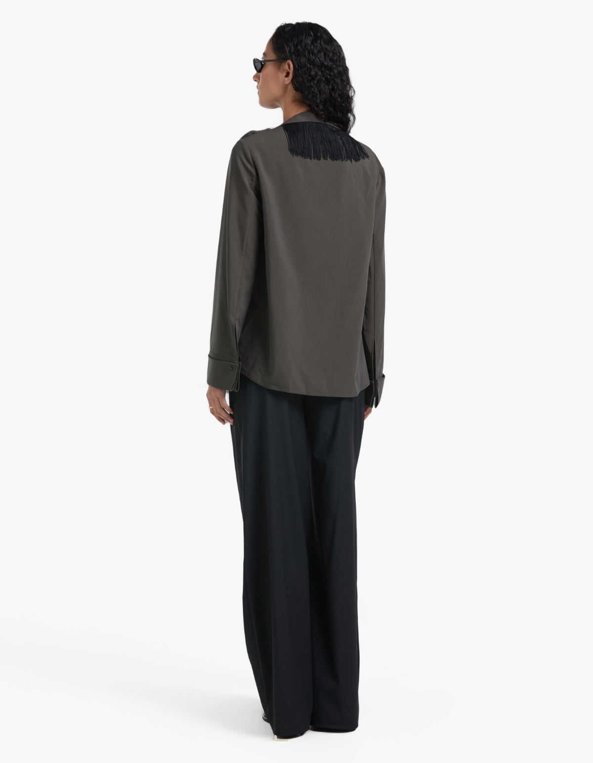 Una Drape Collar Shirt - Dark Emerald