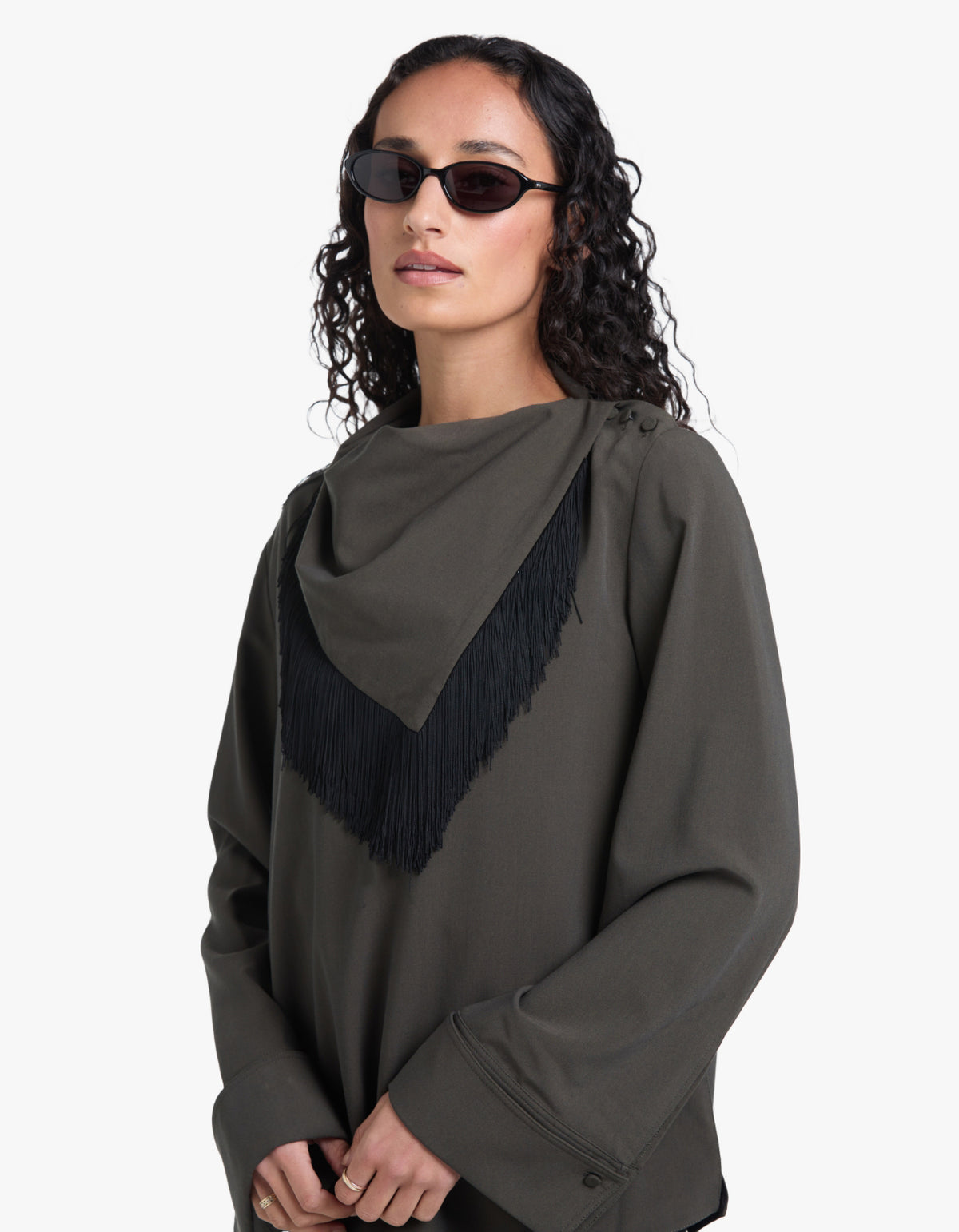 Una Drape Collar Shirt - Dark Emerald