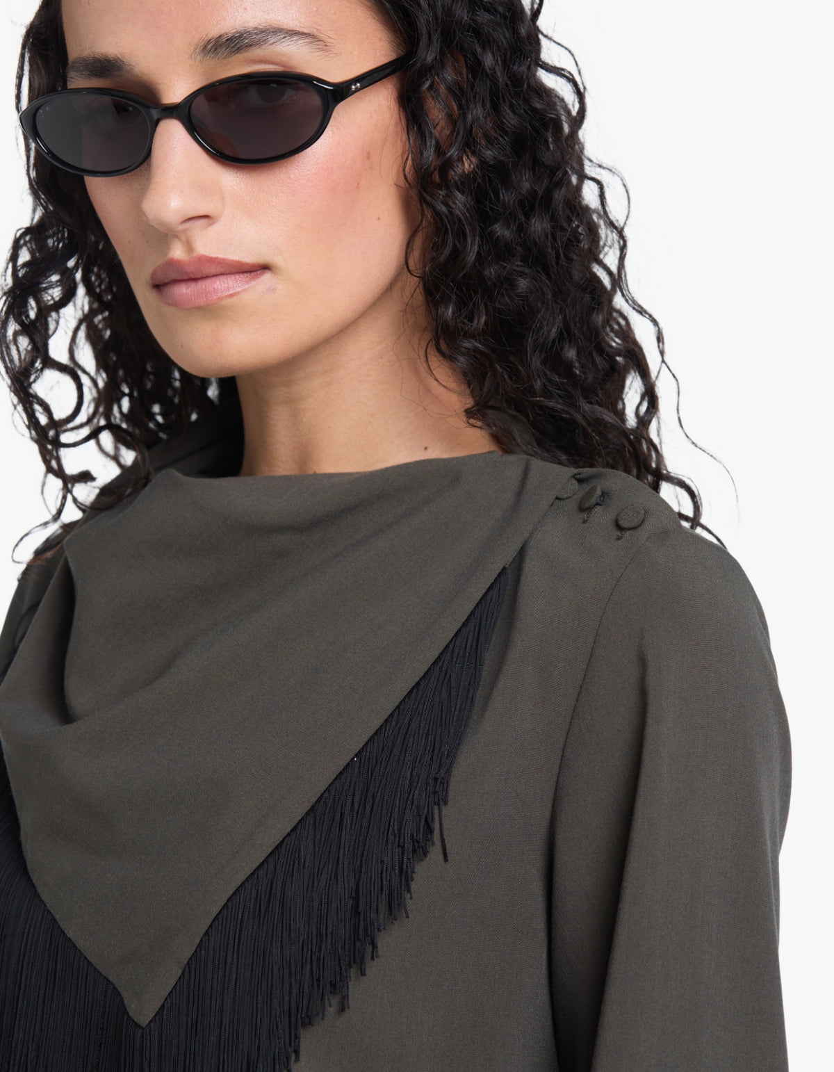 Una Drape Collar Shirt - Dark Emerald