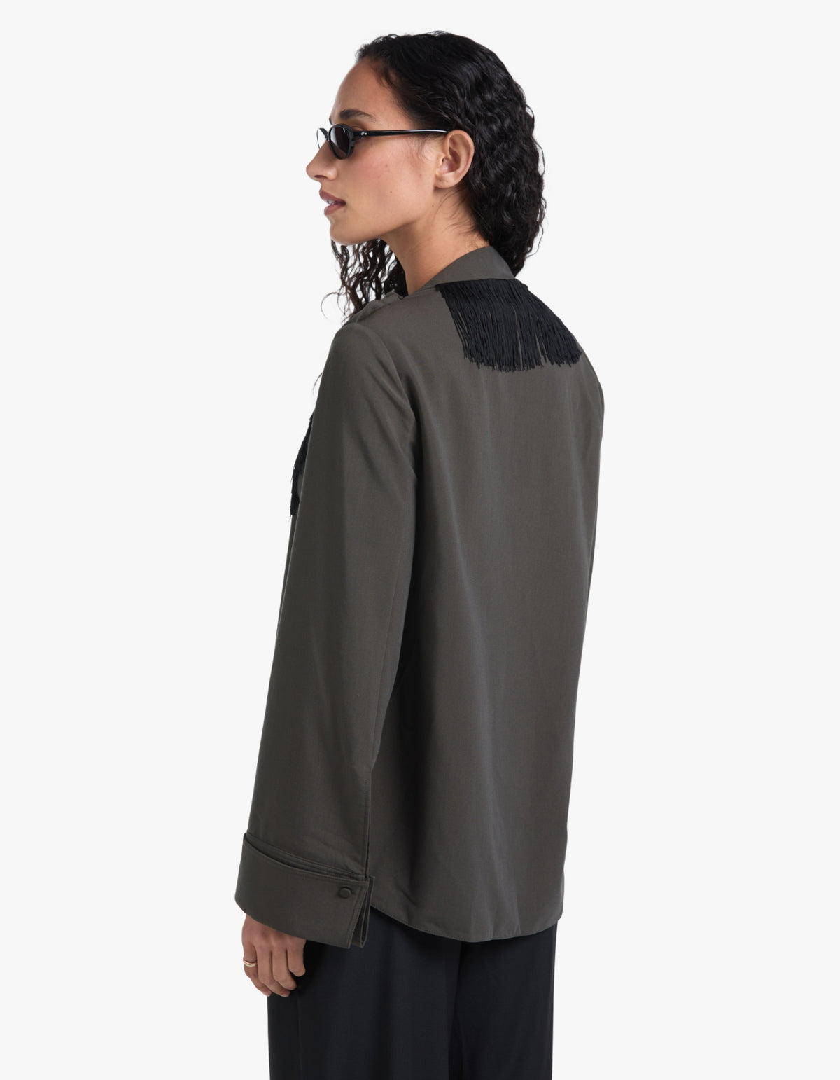 Una Drape Collar Shirt - Dark Emerald