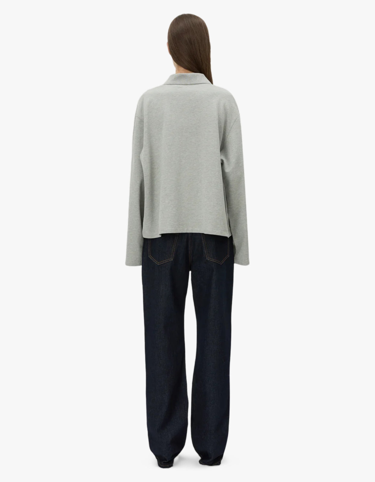 Moreno Long Sleeve Polo Top - Grey Marle