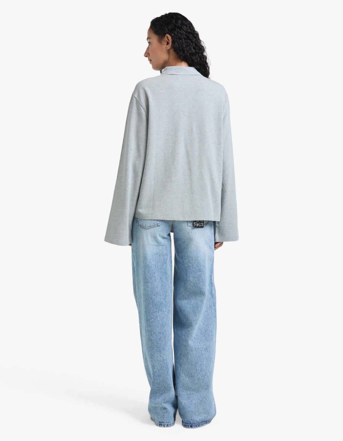 Moreno Long Sleeve Polo Top - Grey Marle