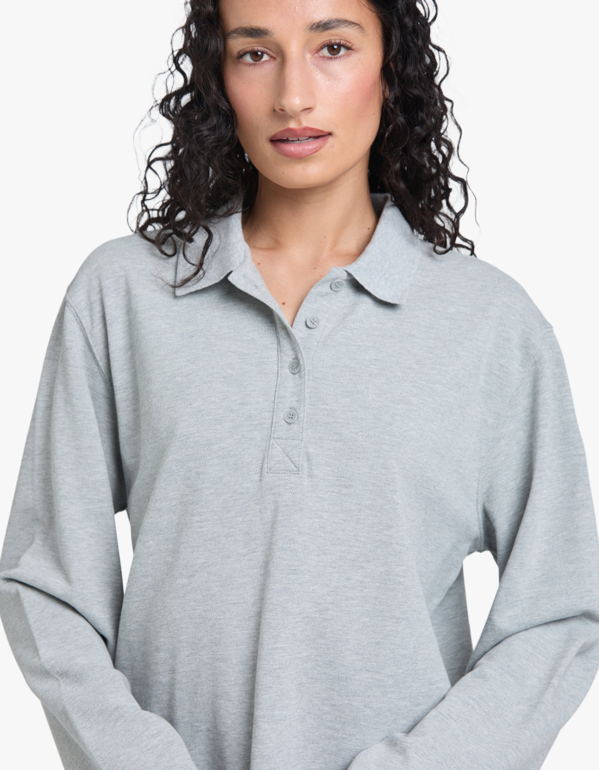 Moreno Long Sleeve Polo Top - Grey Marle