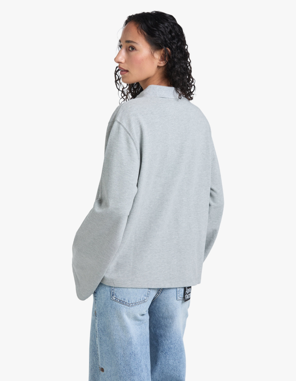 Moreno Long Sleeve Polo Top - Grey Marle