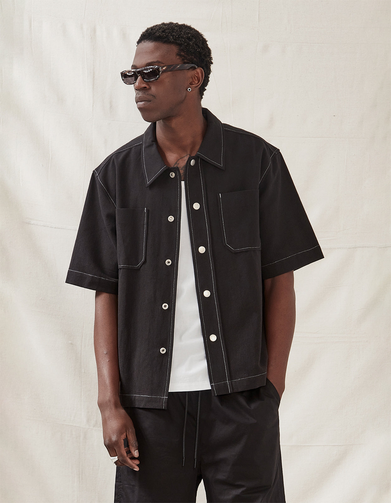 Mens Box Fit Overshirt - Black