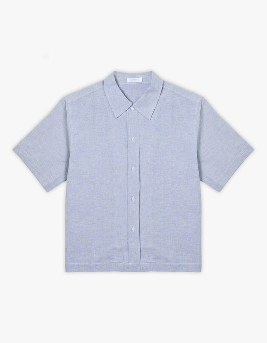 Mens Hemp Blend Box Fit Shirt - Blue Stripe
