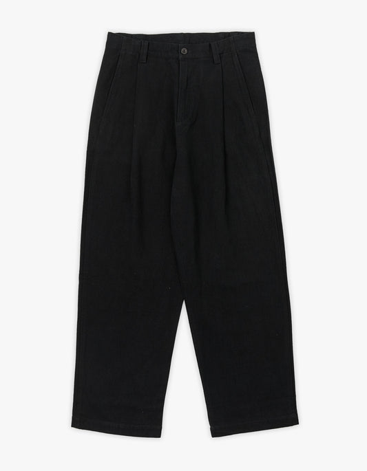 Mens Wide Leg Pleated Trouser - Black