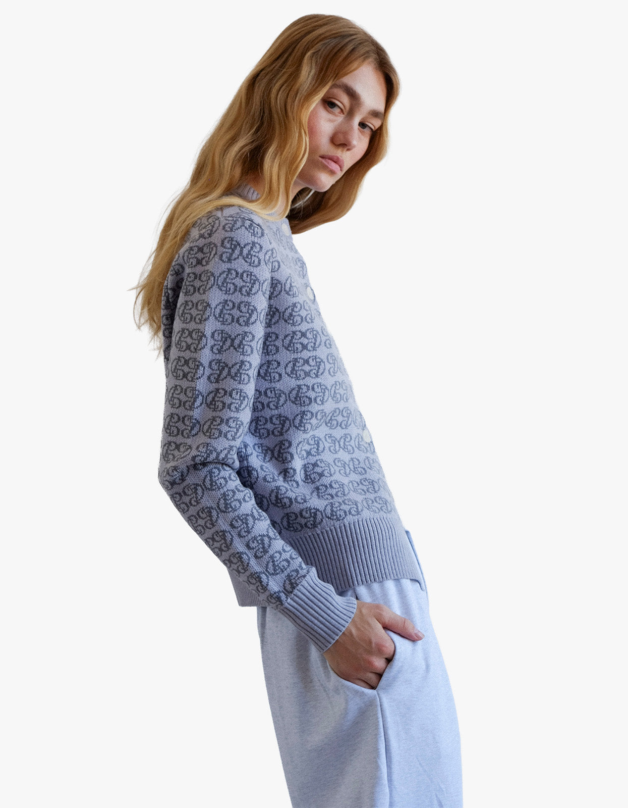 Cpd Monogram Cardigan - Sky/Navy