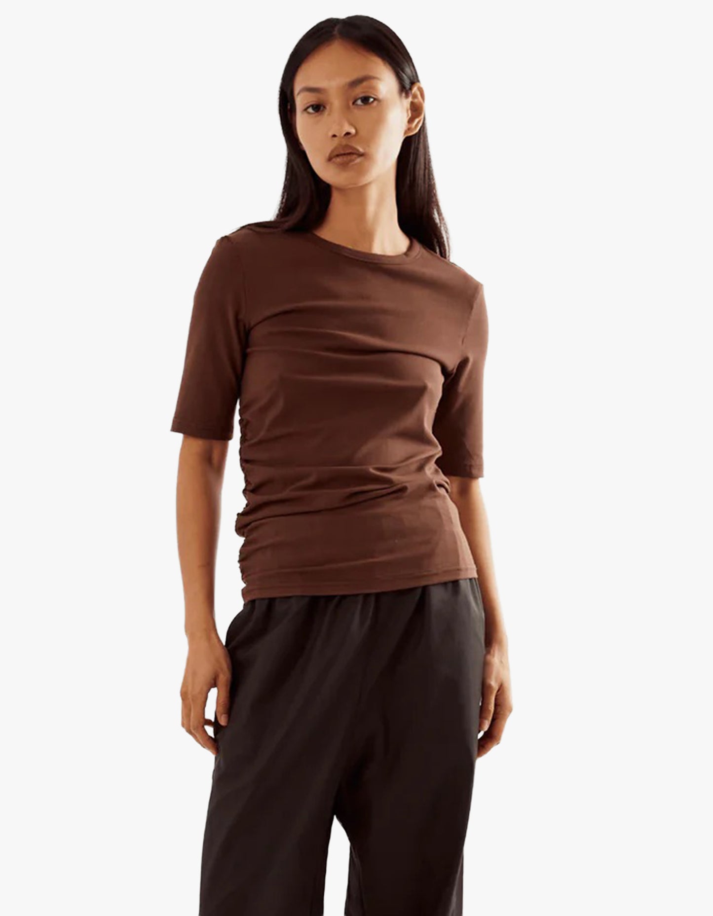 Ruched S/S Tee - Choc