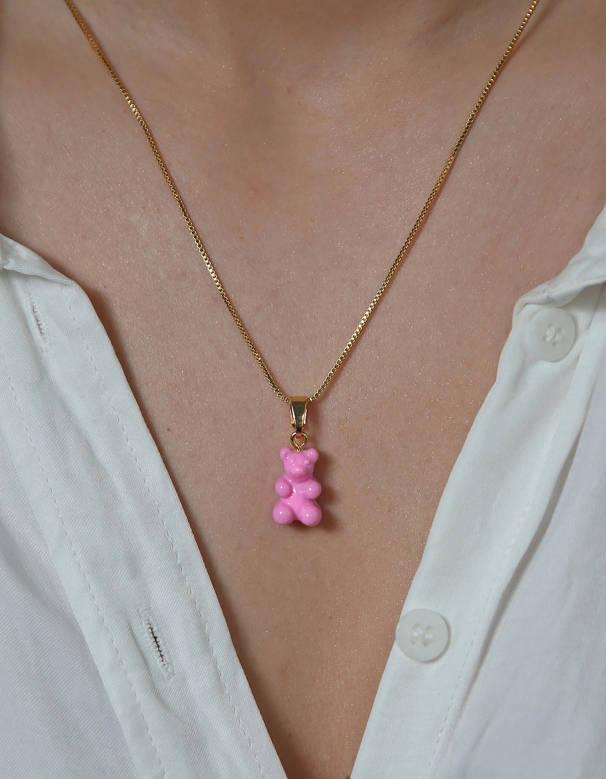 Superette | Nostalgia Bear Gold Chain Necklace - Candy Pink