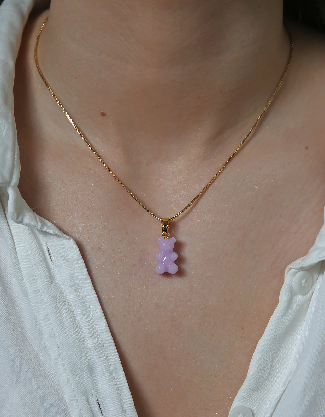 Superette | Nostalgia Bear Gold Chain Necklace - Lavender