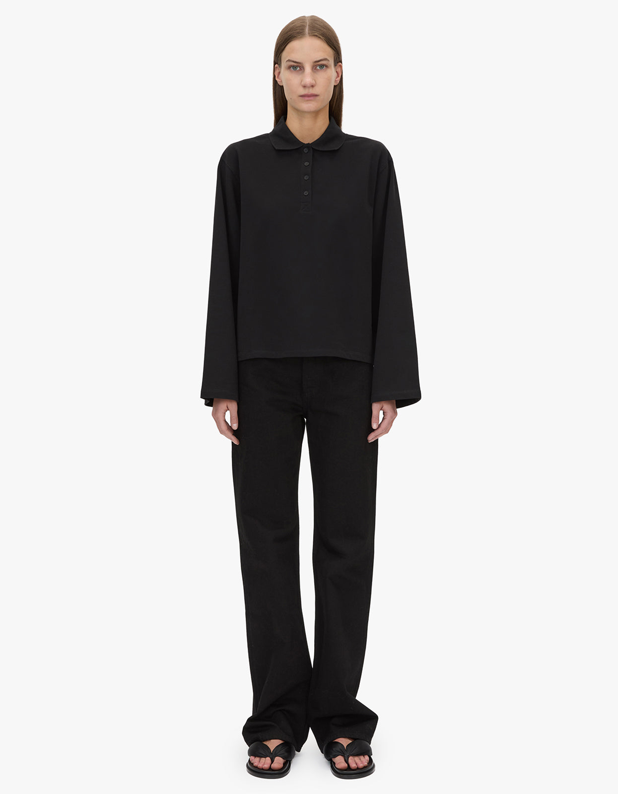Moreno Long Sleeve Polo Top - Black