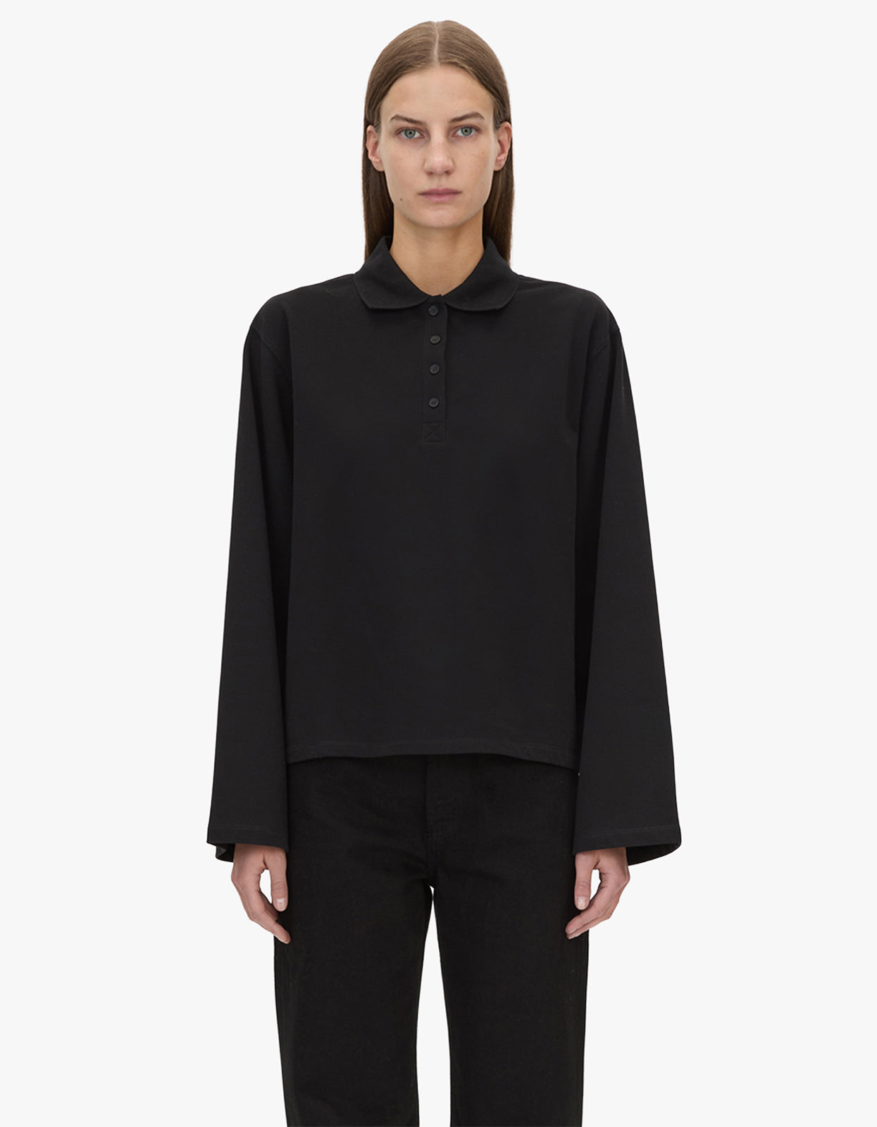 Moreno Long Sleeve Polo Top - Black