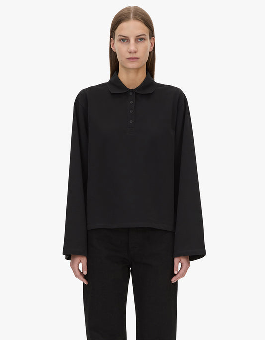 Moreno Long Sleeve Polo Top - Black
