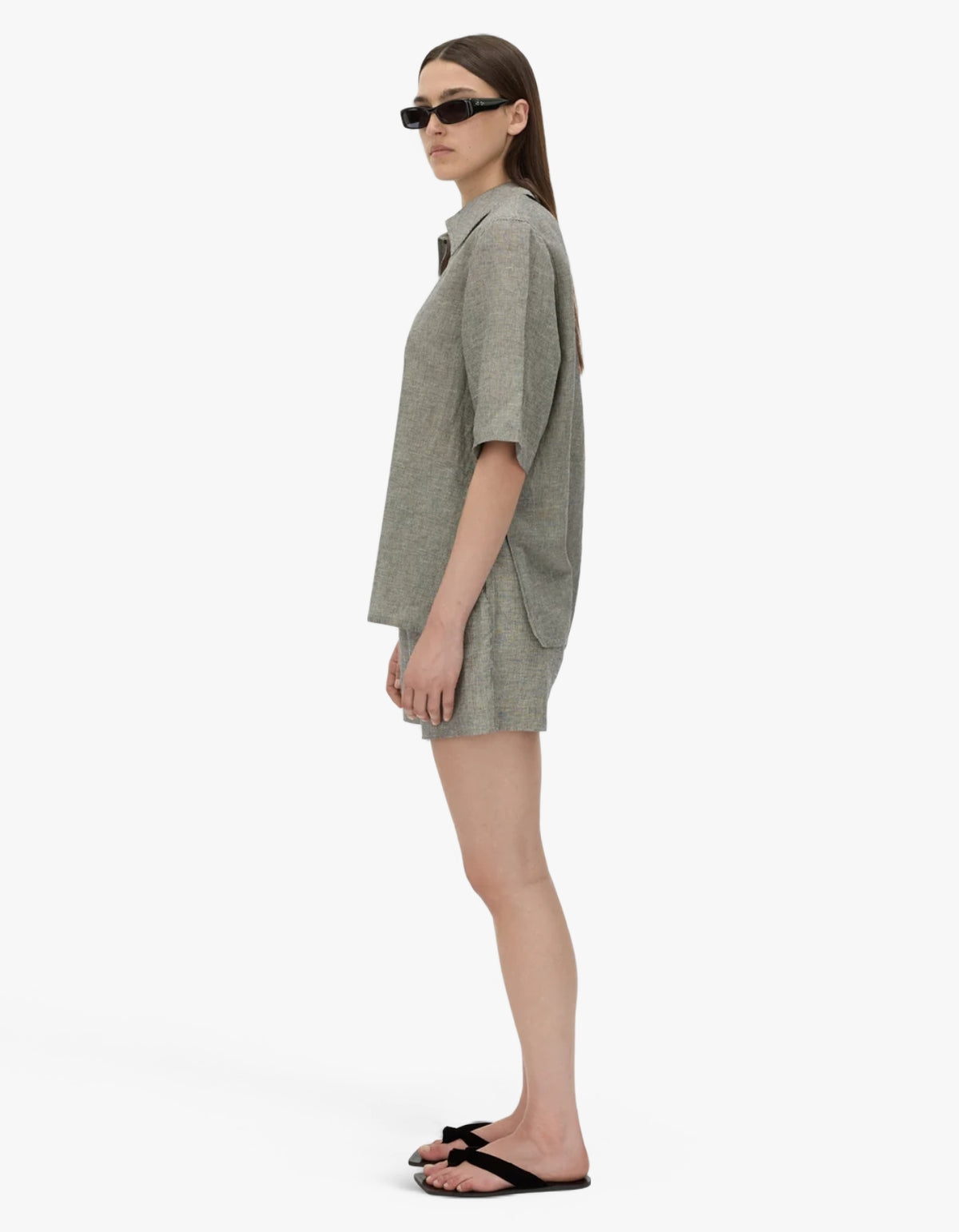 Phostre Stripe Linen Collared Top - Black/White