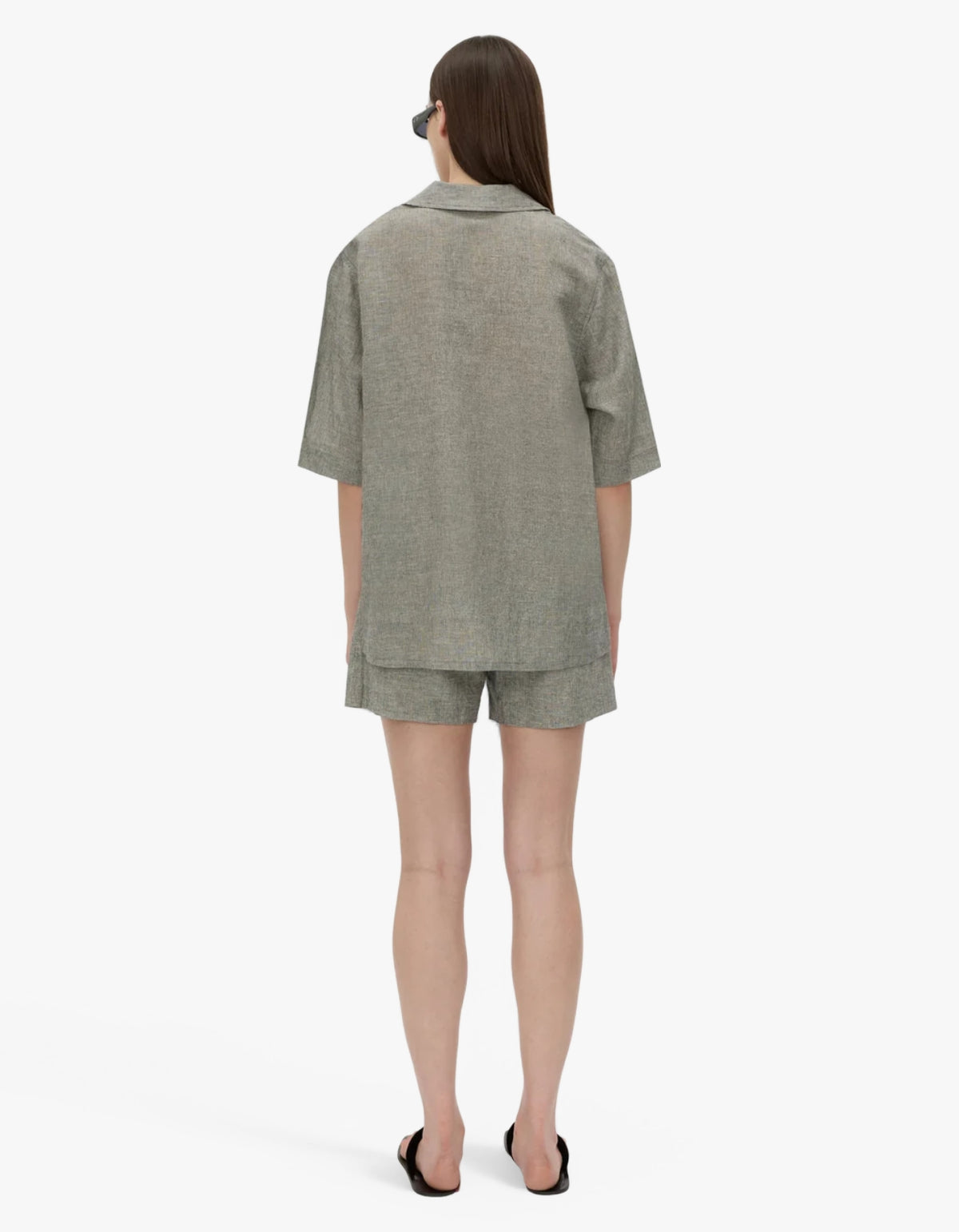 Phostre Stripe Linen Collared Top - Black/White