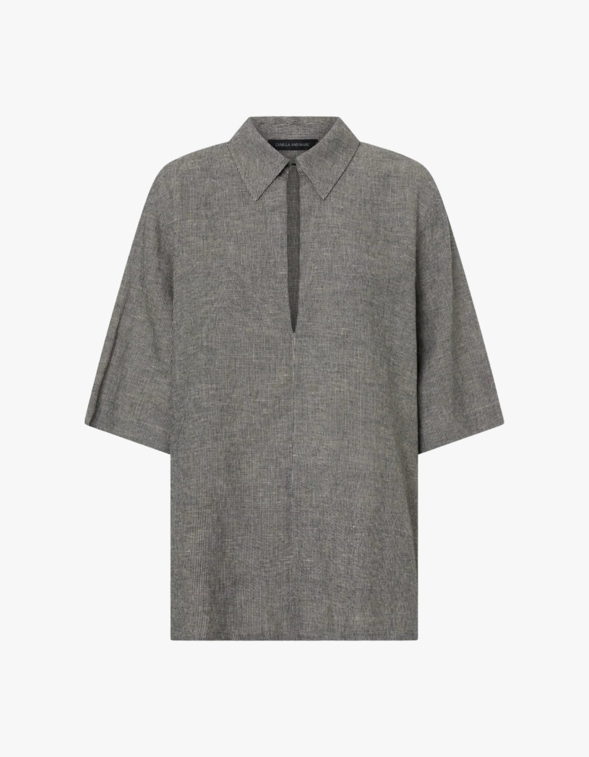 Phostre Stripe Linen Collared Top - Black/White