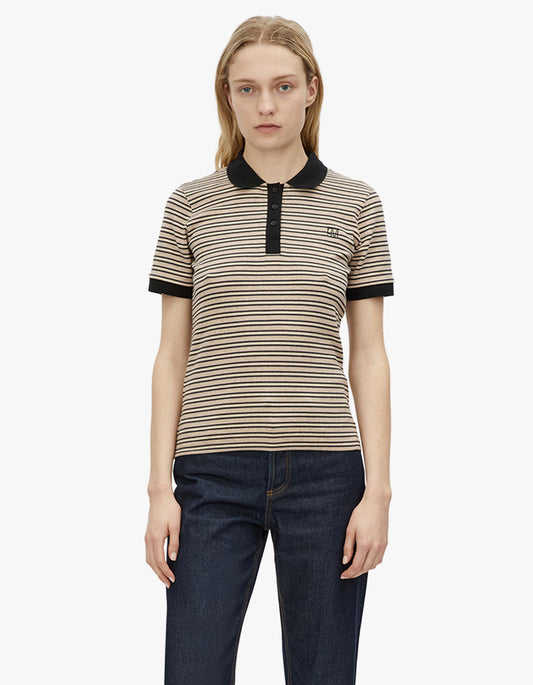 Platinum Short Sleeve Polo - Oat Stripe