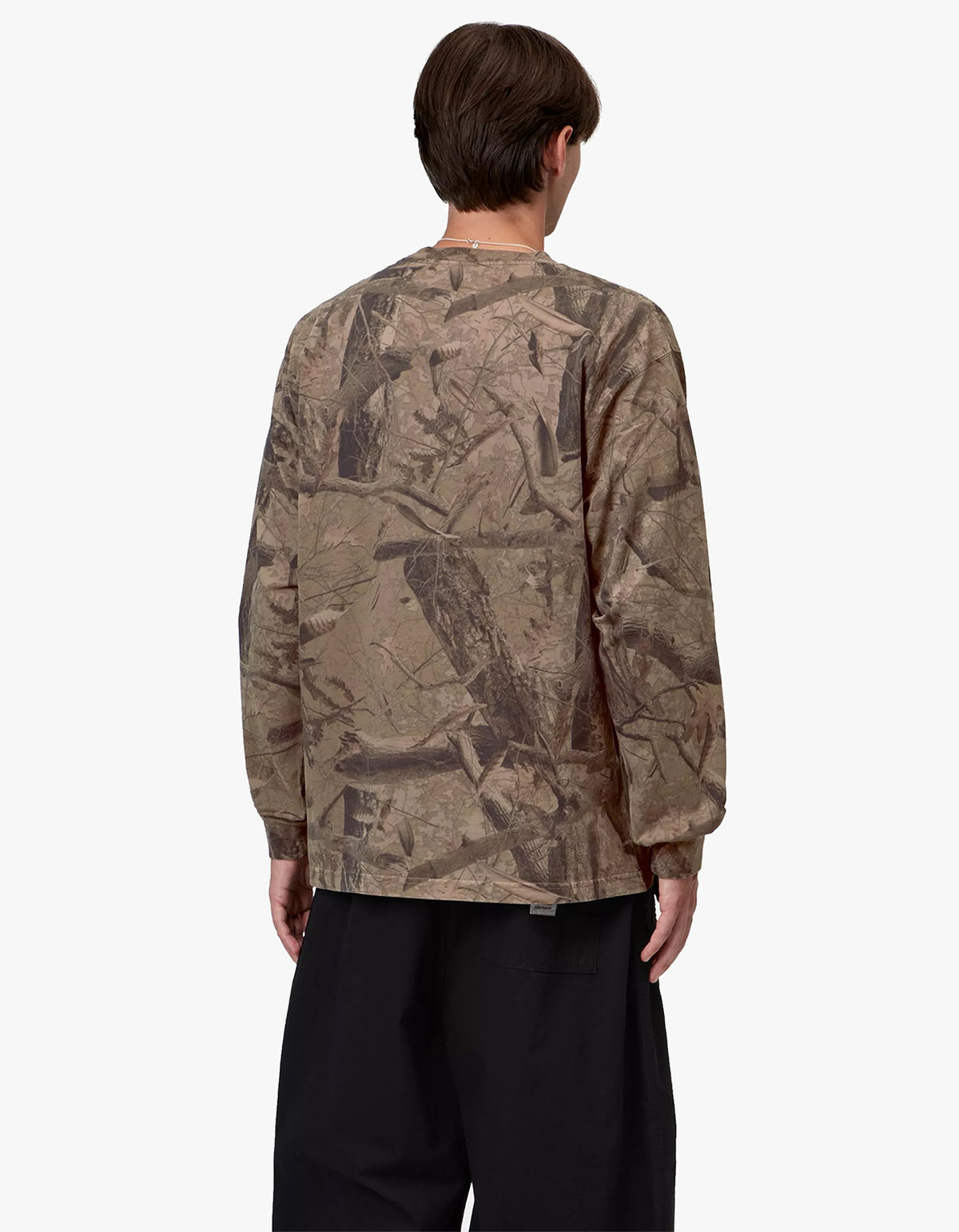 L/S Feather Tree T Shirt - Camo Feather Tree, Khaki/Shungite Garment Dyed