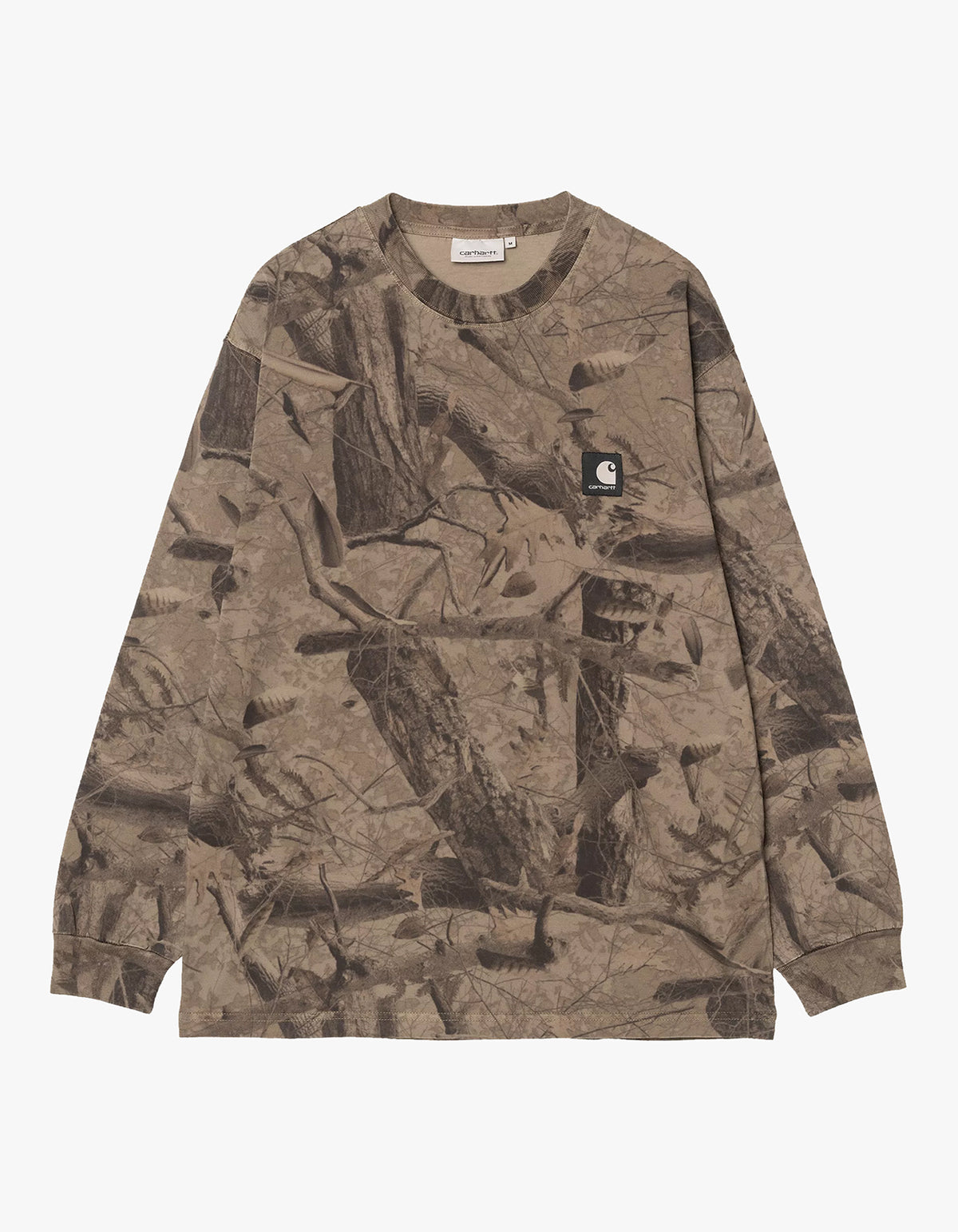 L/S Feather Tree T Shirt - Camo Feather Tree, Khaki/Shungite Garment Dyed