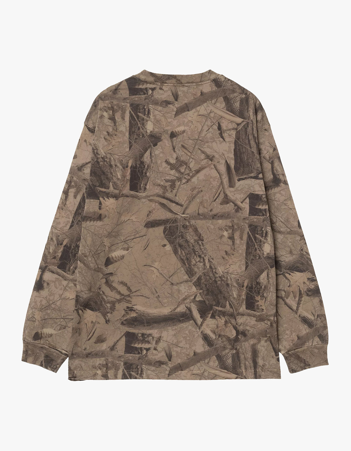 L/S Feather Tree T Shirt - Camo Feather Tree, Khaki/Shungite Garment Dyed