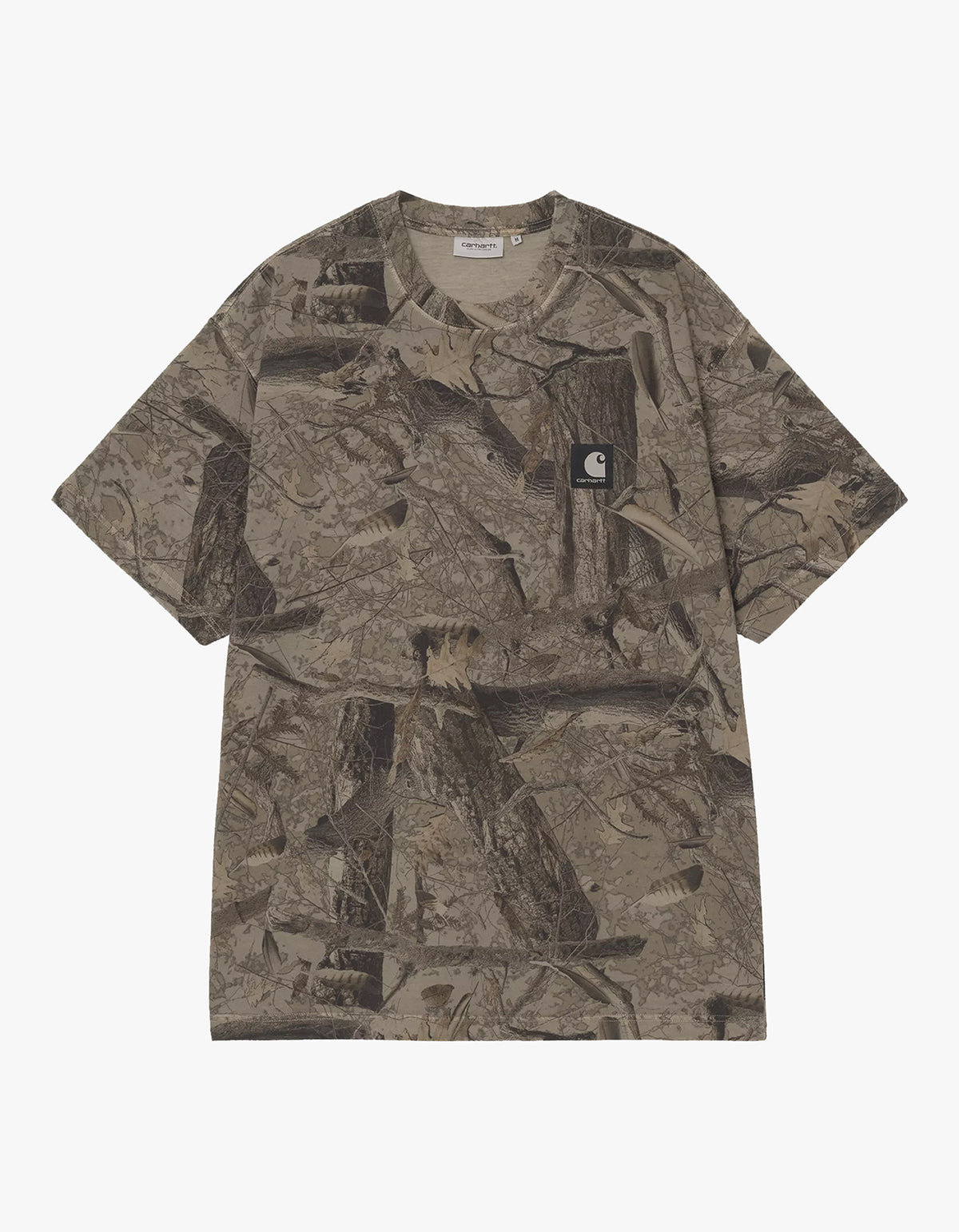 S/S Feather Tree T Shirt - Camo Feather Tree, Khaki/Shungite Garment Dyed