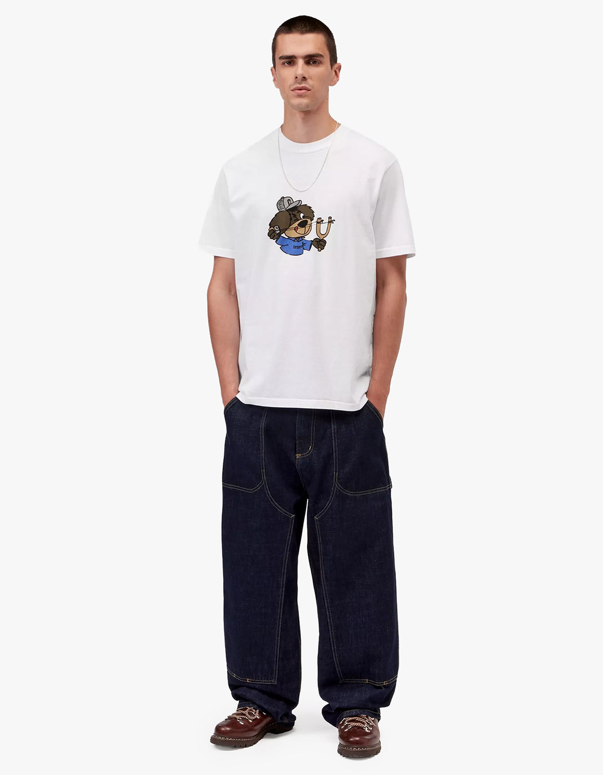 S/S Slingshot T Shirt - White Heavy Enzyme Wash