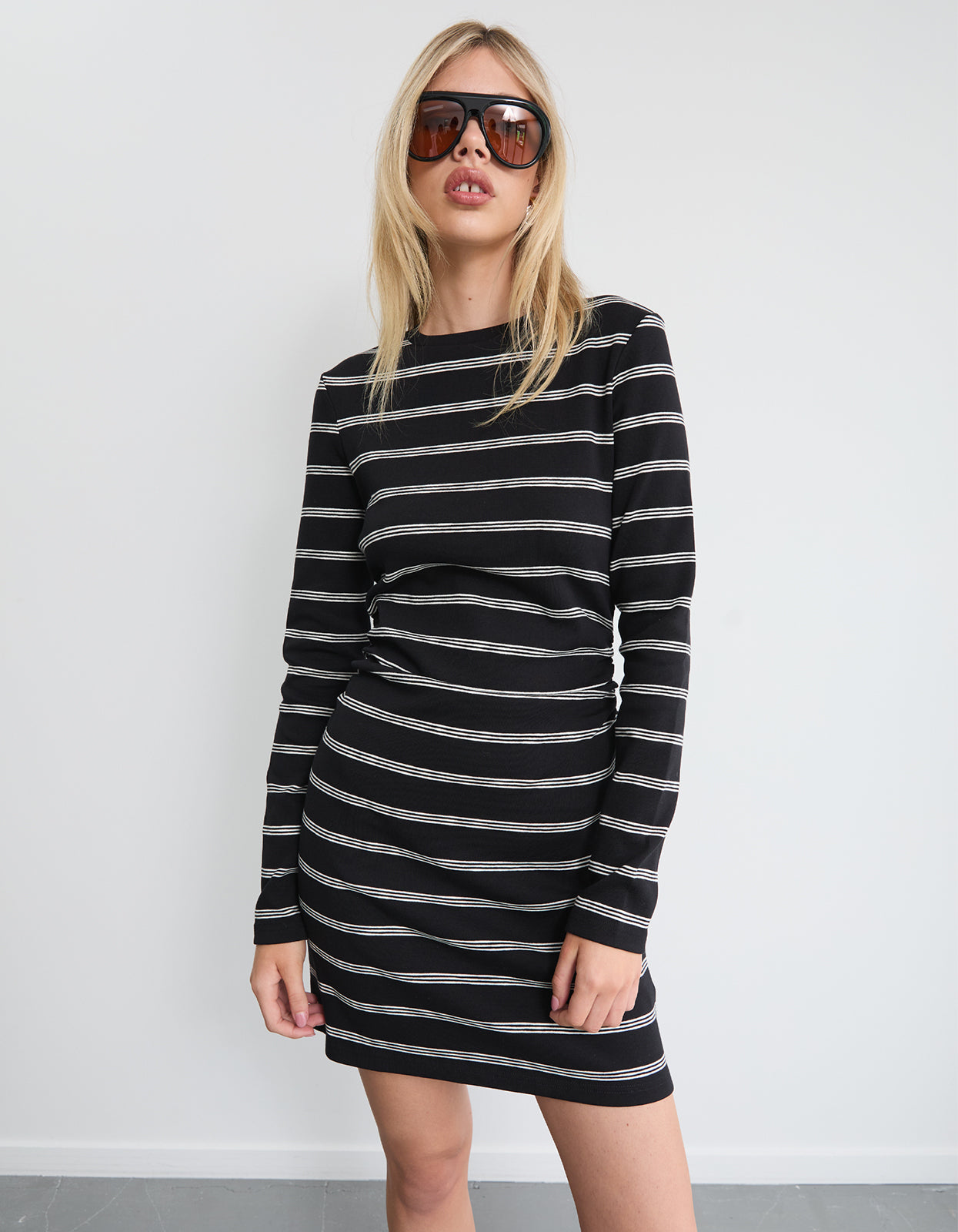 Cohen L/S Tee Dress - Black Stripe