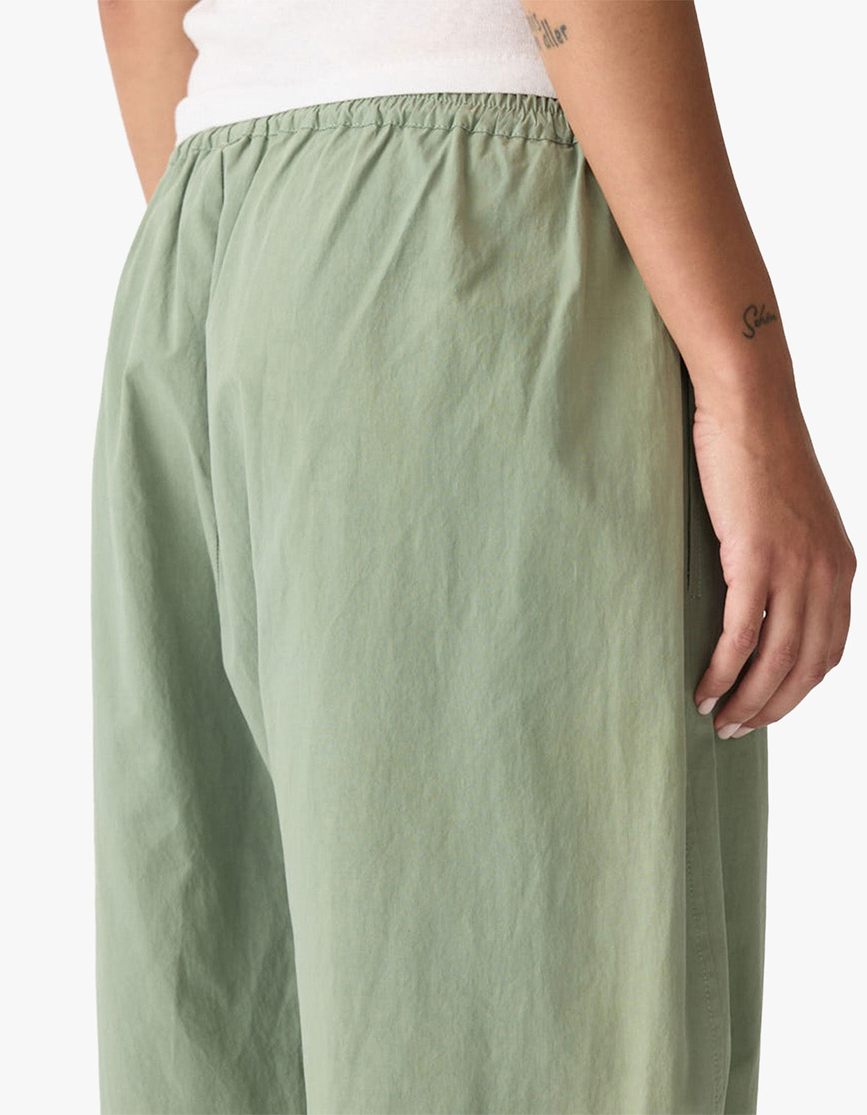 Crushed Cotton Gathered Pant - Dark Sage