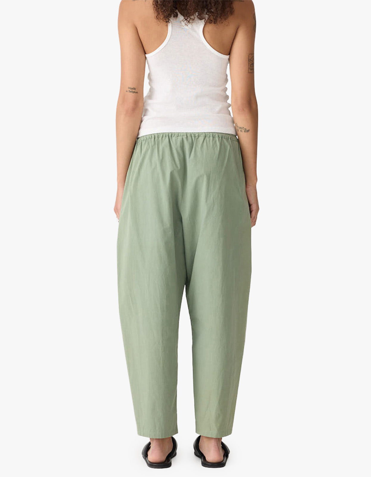 Crushed Cotton Gathered Pant - Dark Sage