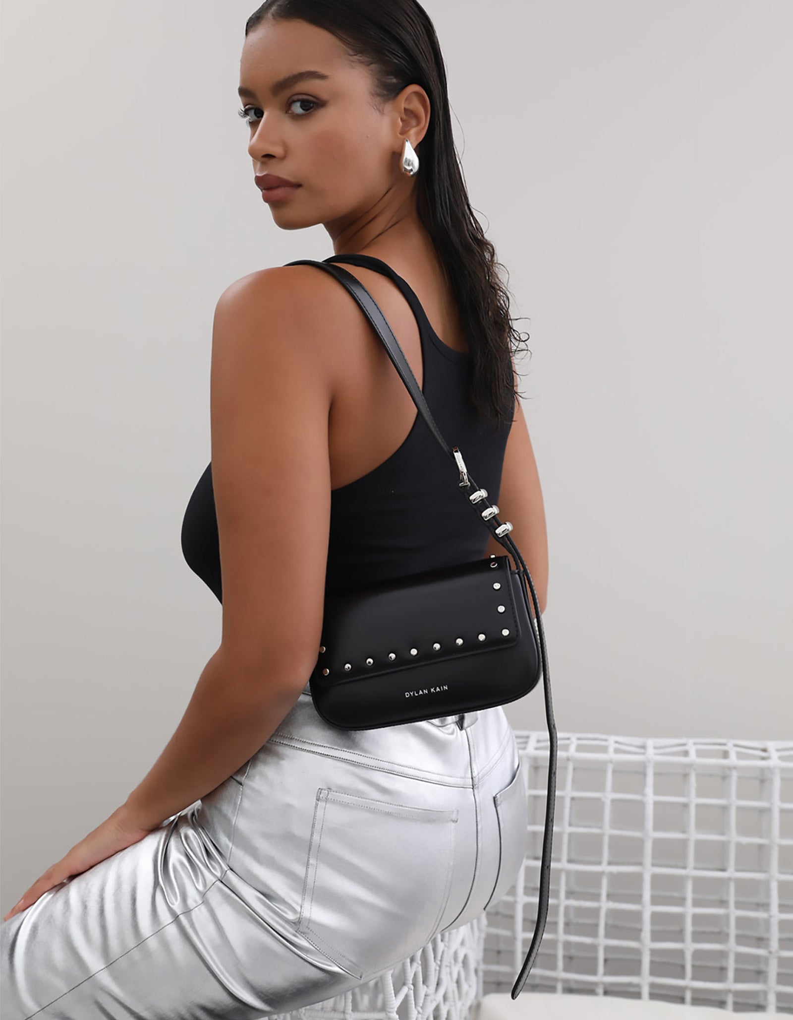 The Delilah Studded Bag Silver/Black – Superette