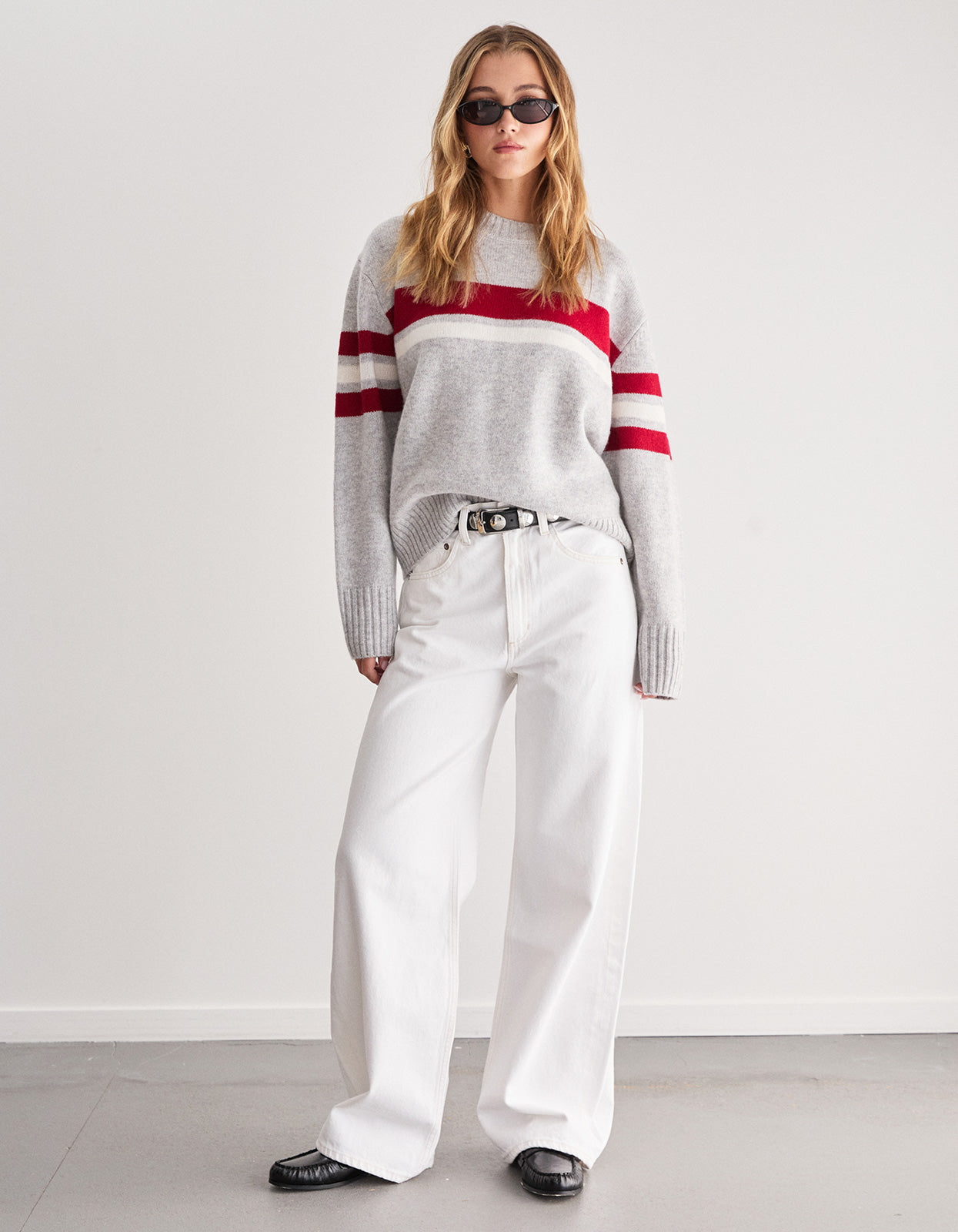 Dover Crew Knit - Grey/Red/Ivory