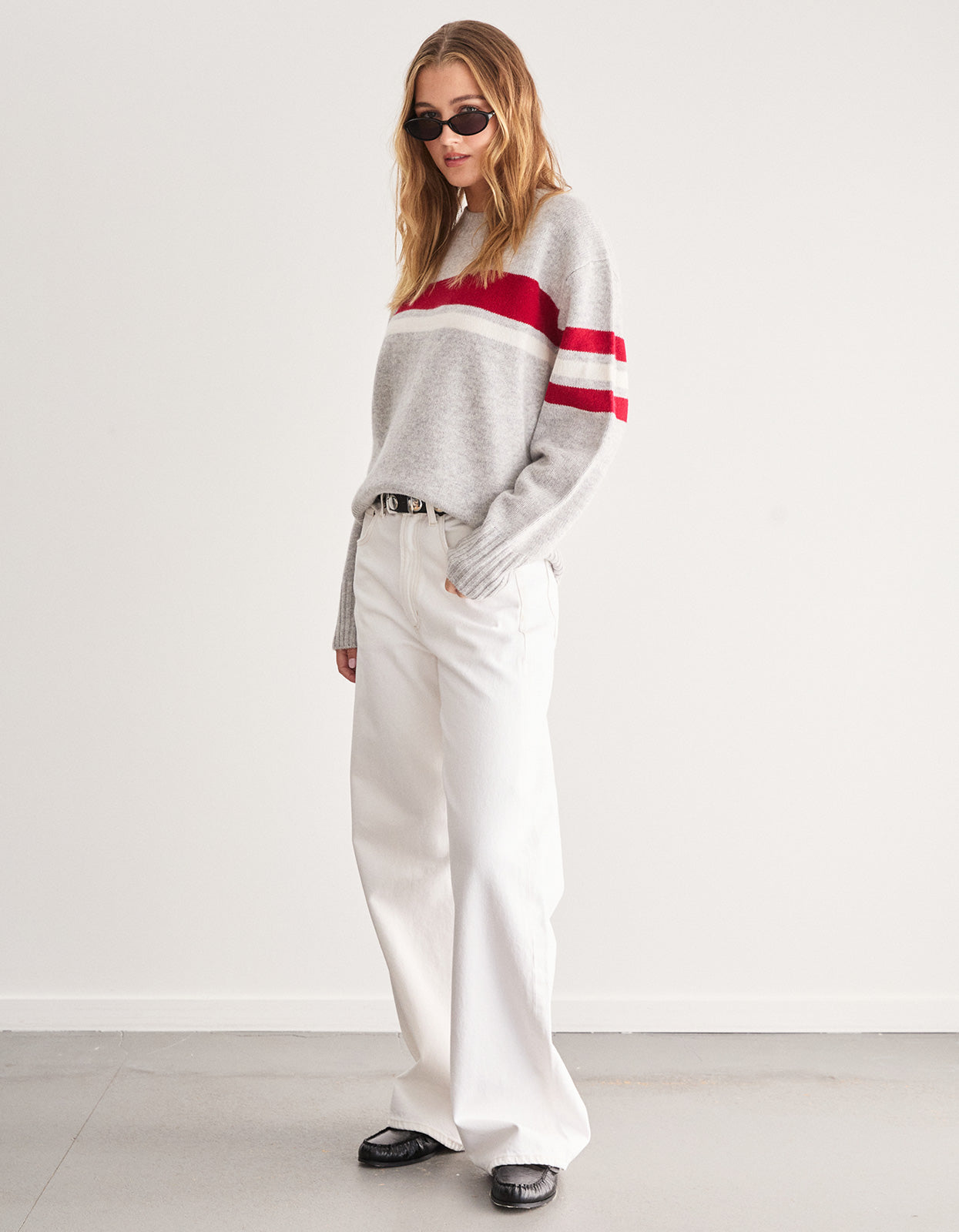Dover Crew Knit - Grey/Red/Ivory
