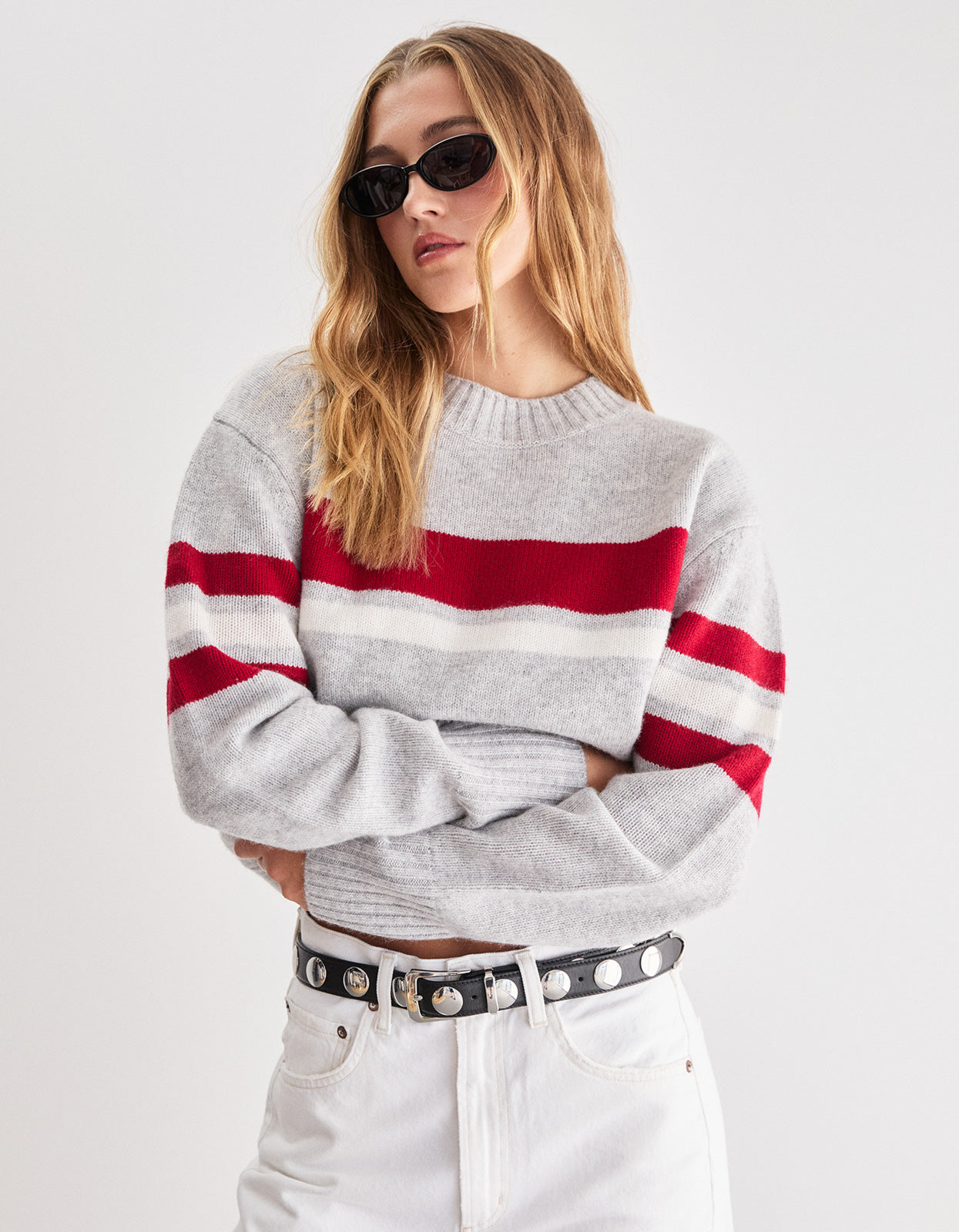 Dover Crew Knit - Grey/Red/Ivory