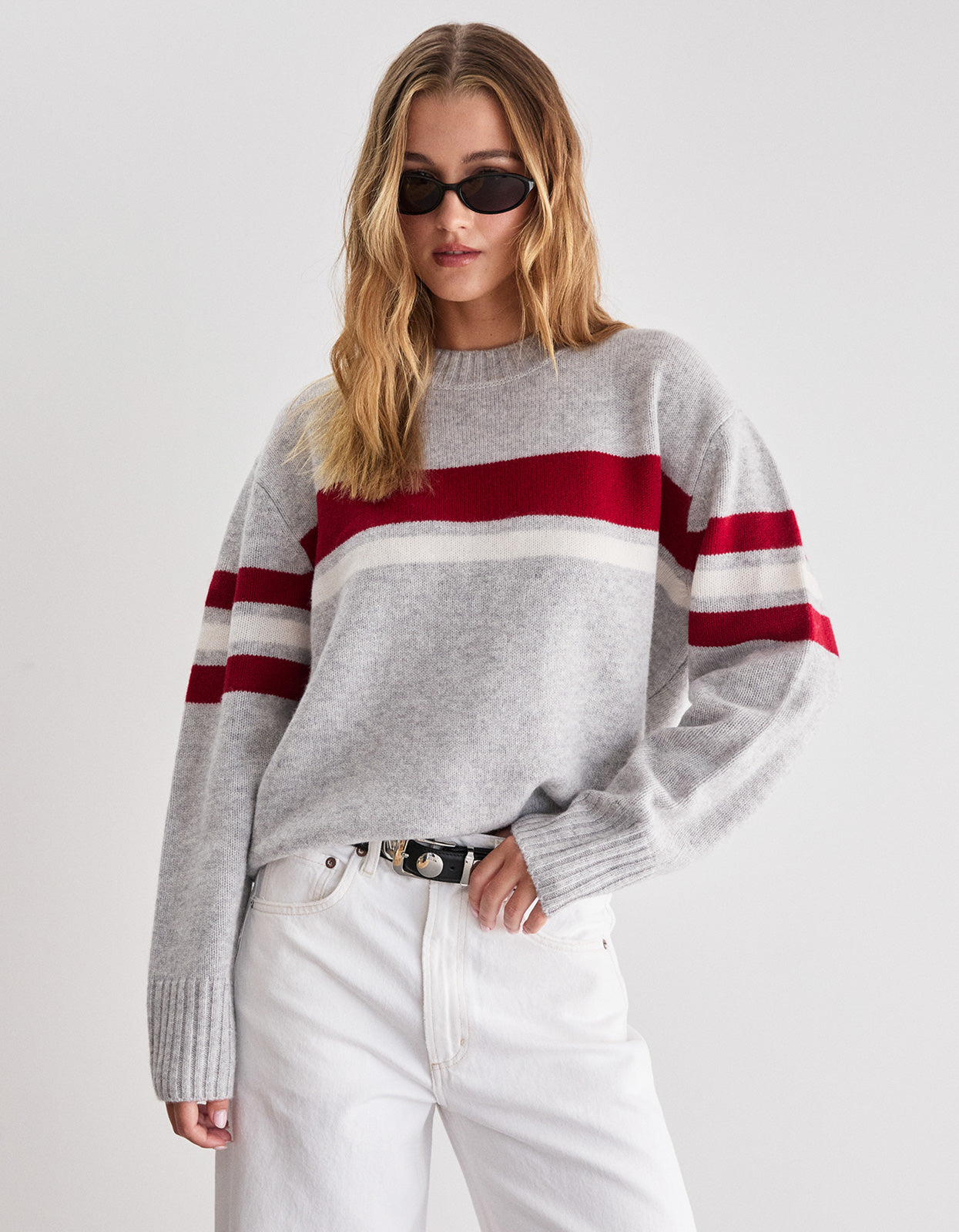 Dover Crew Knit - Grey/Red/Ivory