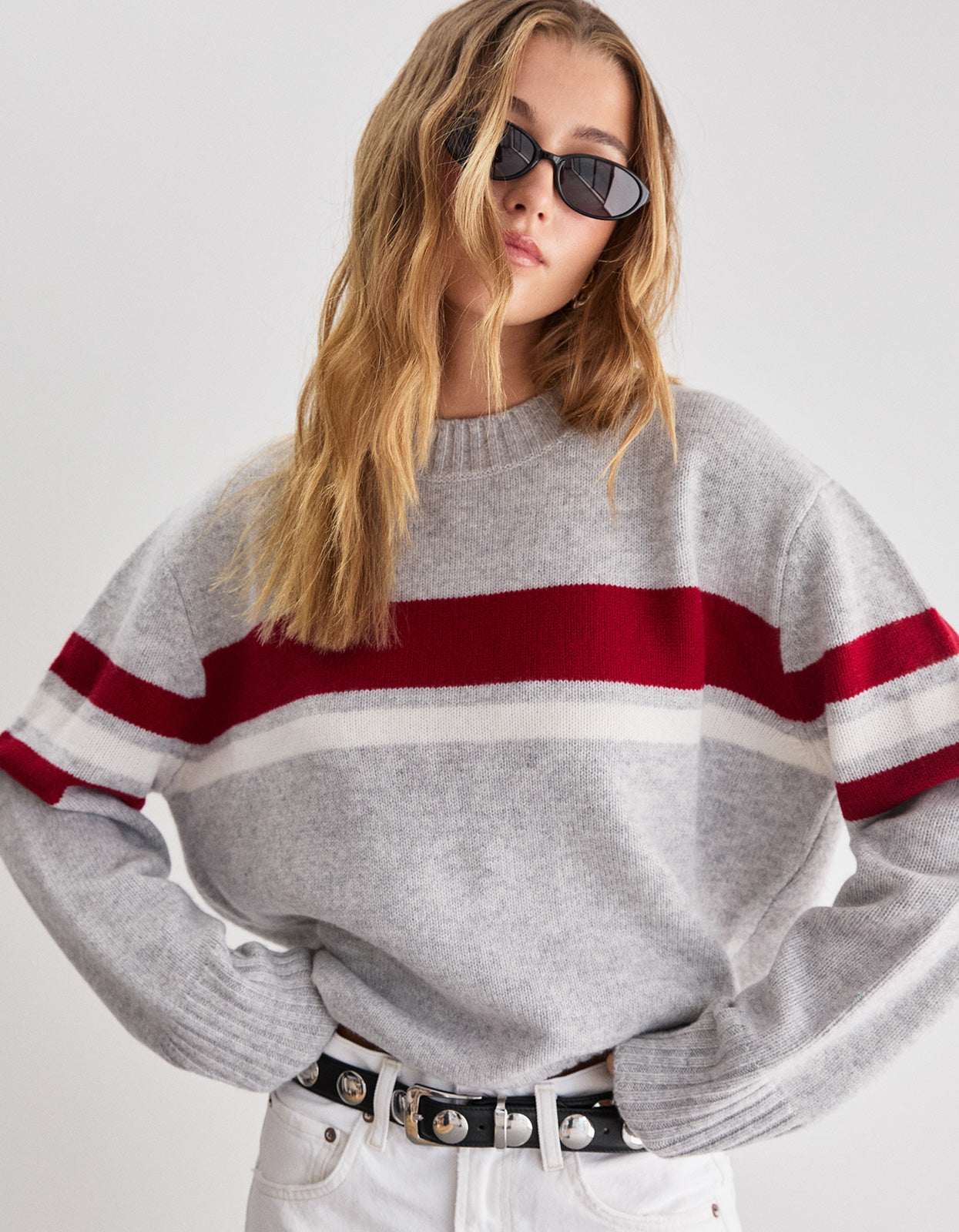 Dover Crew Knit - Grey/Red/Ivory