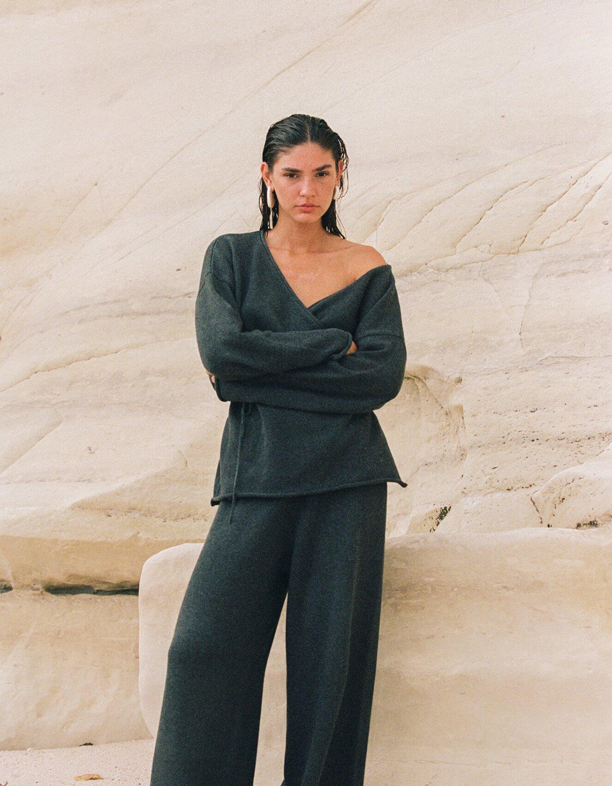 Sabine Wrap Knit - Charcoal