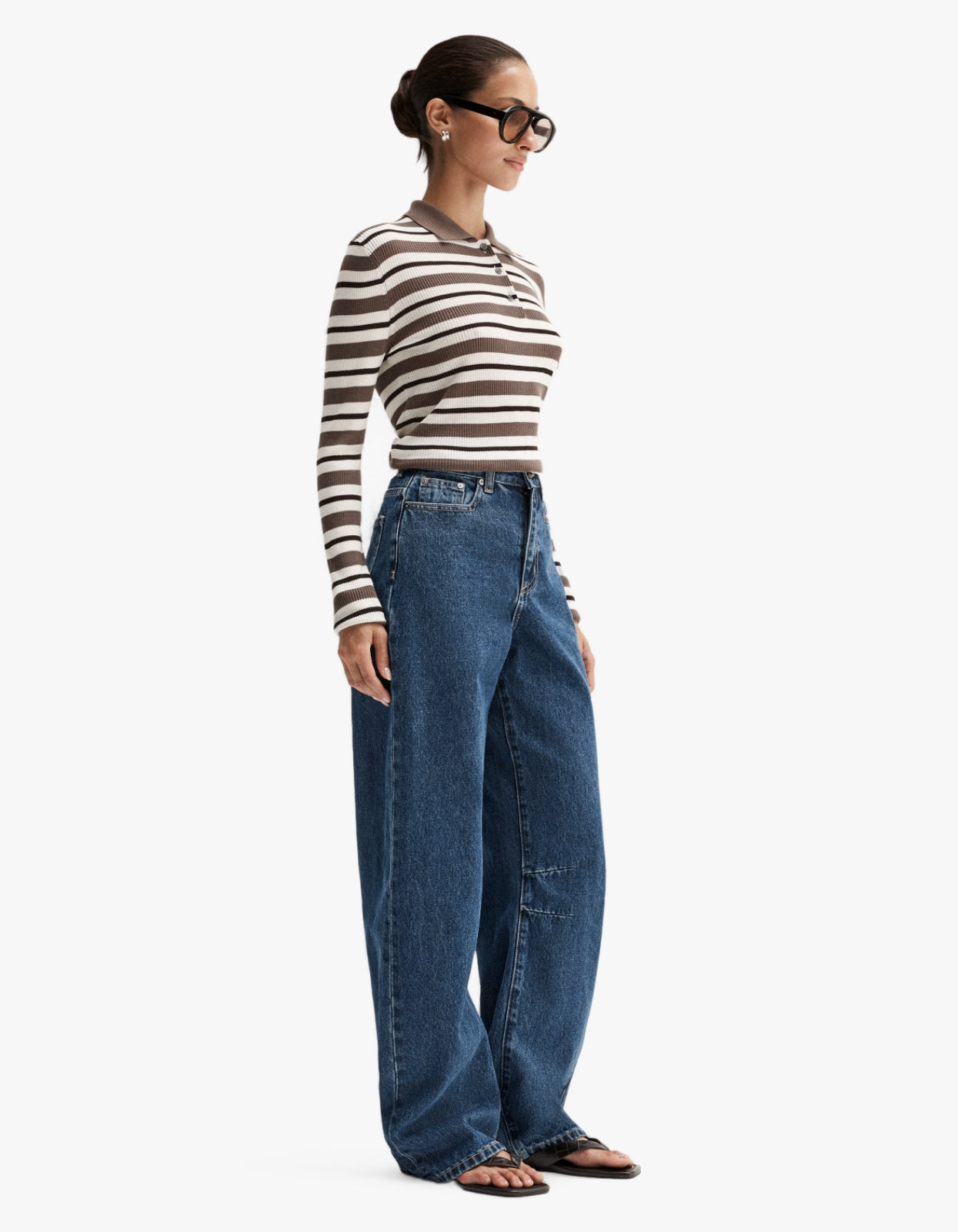 Ana Long Sleeve Polo - Chocolate Multi Stripe