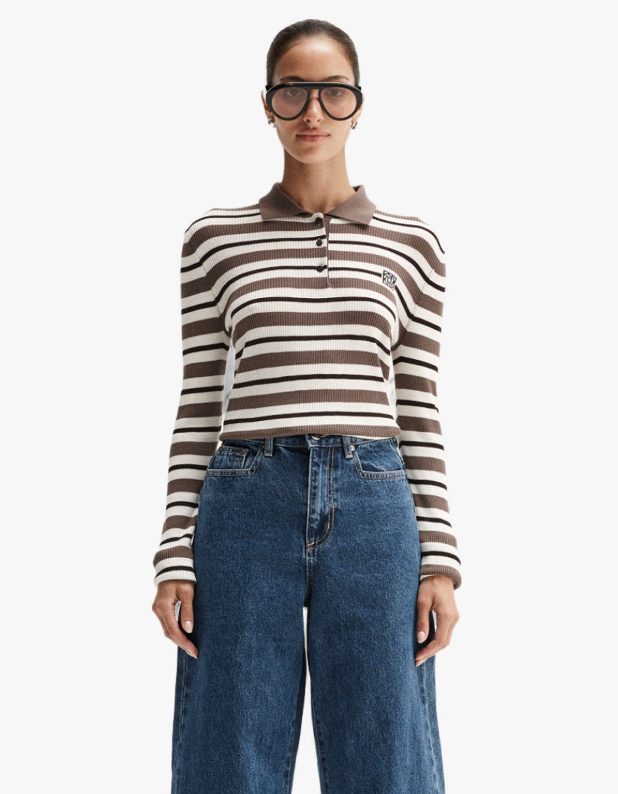 Ana Long Sleeve Polo - Chocolate Multi Stripe