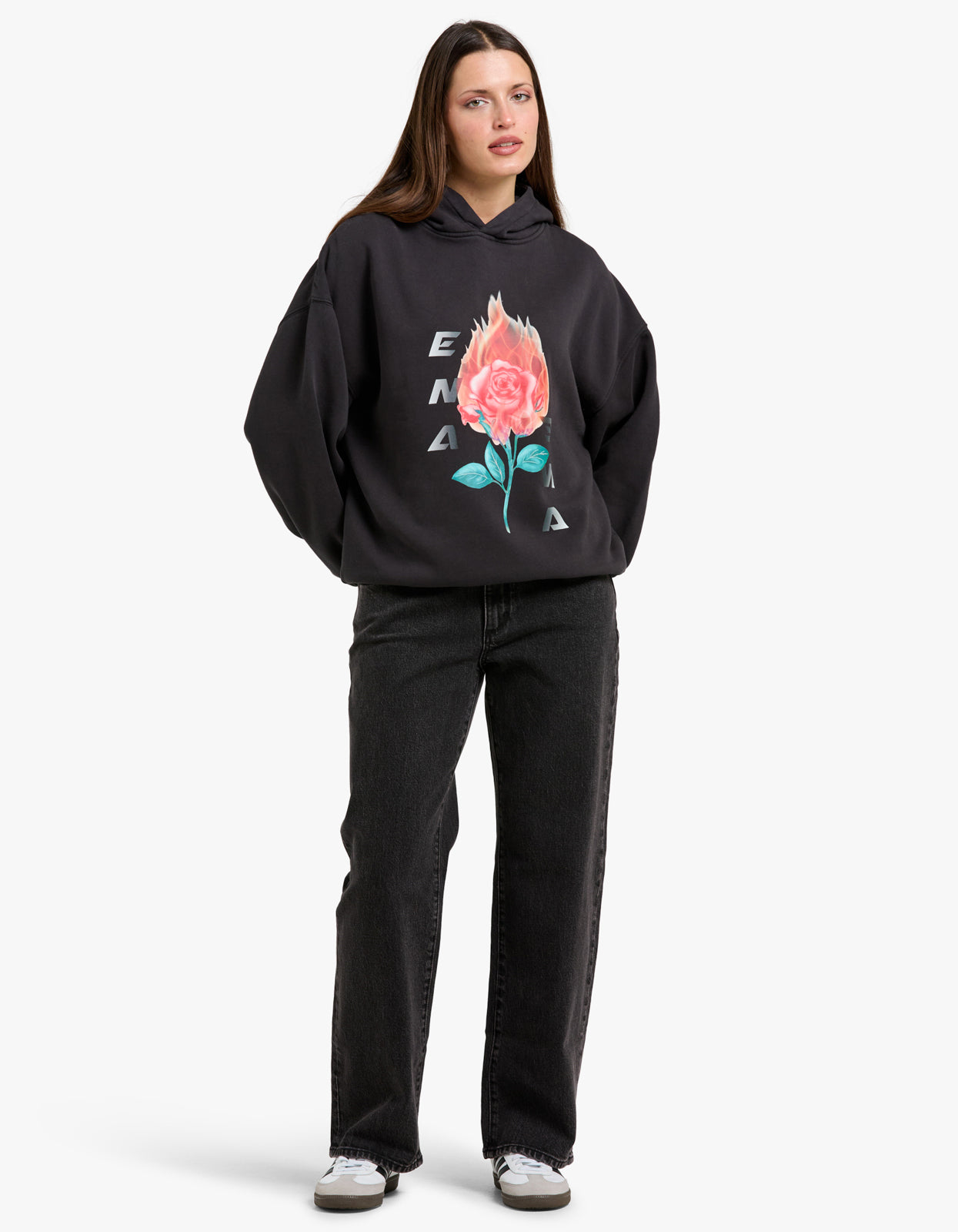 Flaming Rose Hoodie - Vintage Black